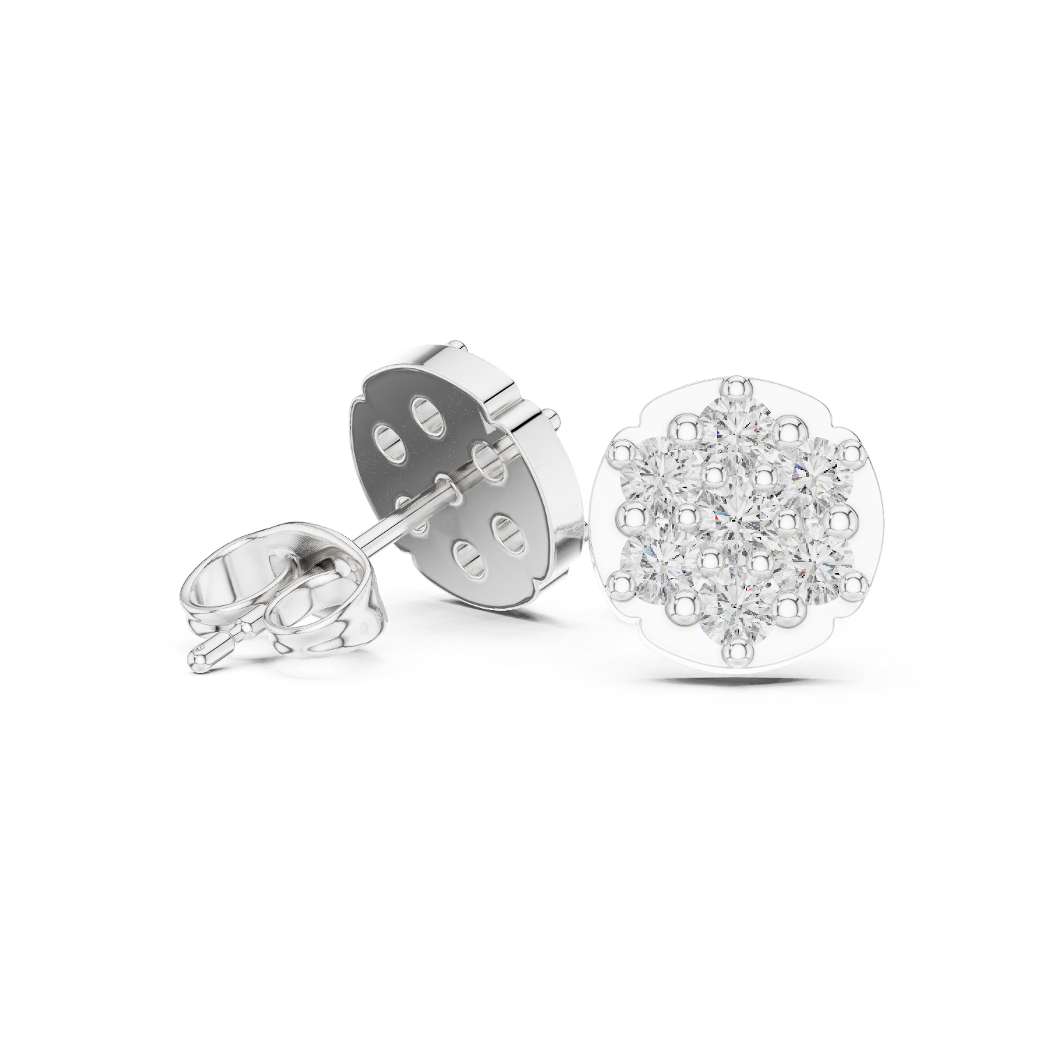 Luxury Round Cluster Diamond Stud Earrings