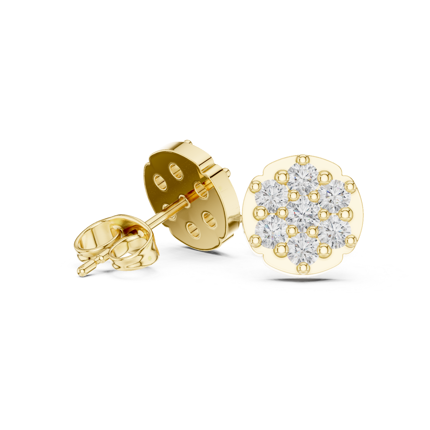 Luxury Round Cluster Diamond Stud Earrings