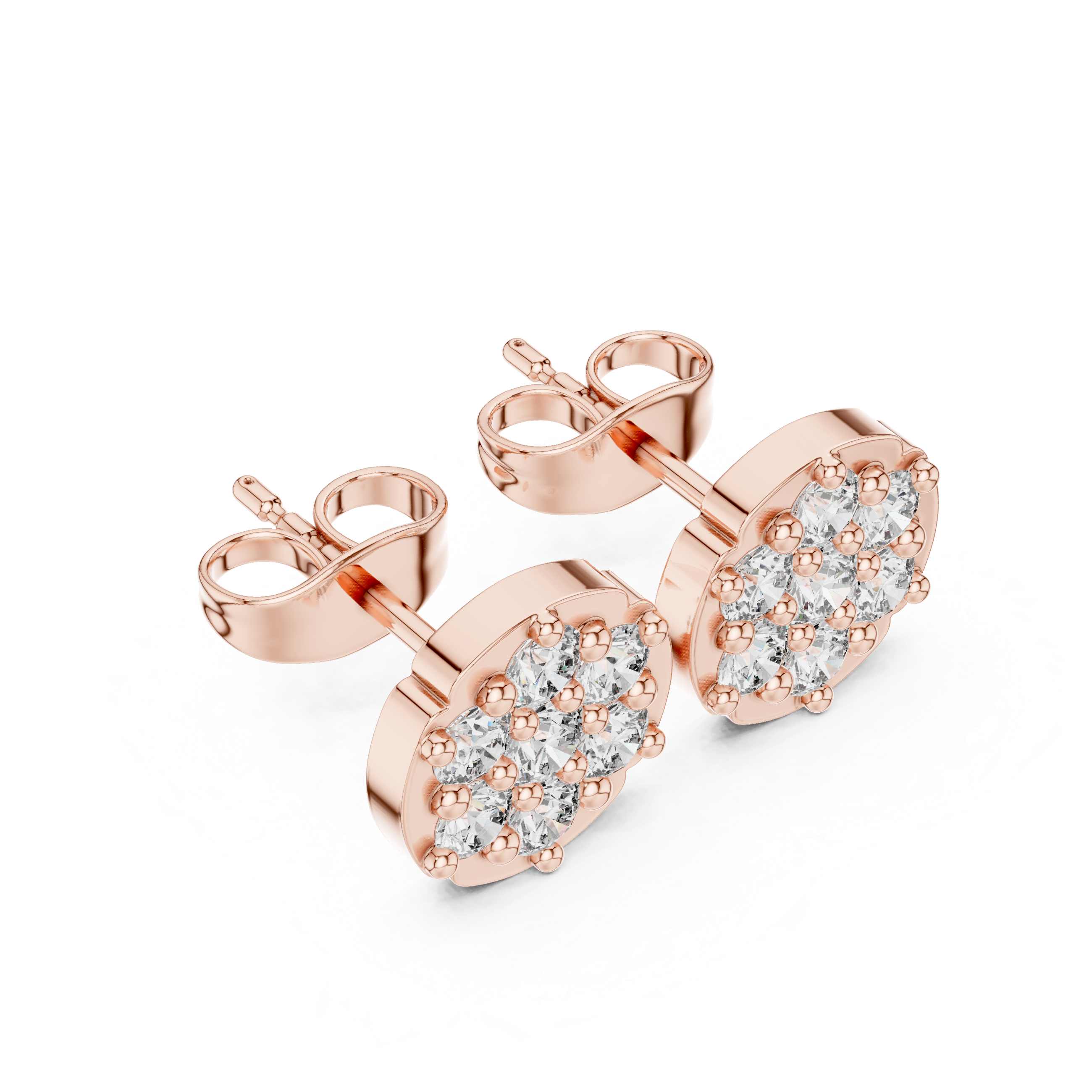 Luxury Round Cluster Diamond Stud Earrings