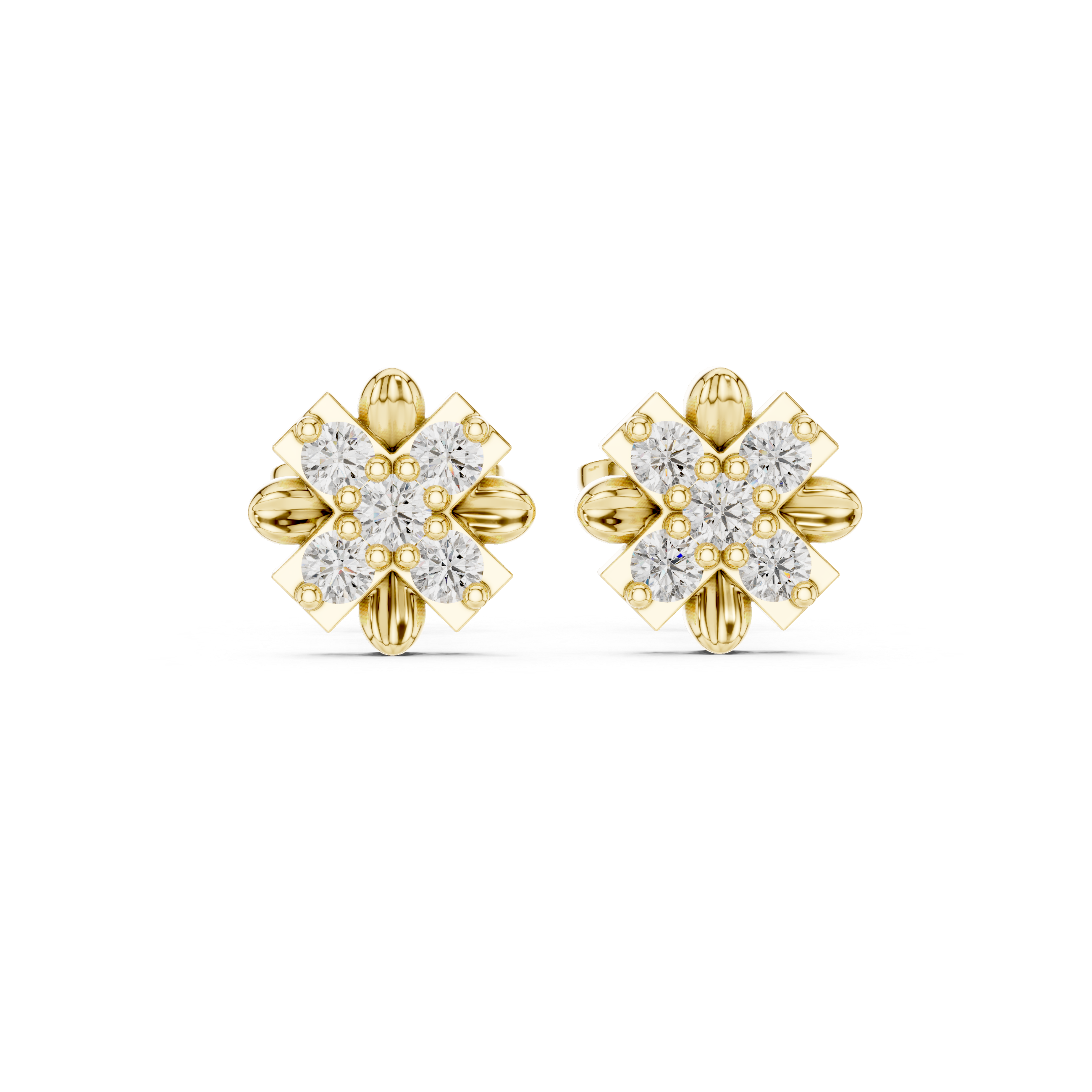 Luxury Floral Diamond Stud Earrings