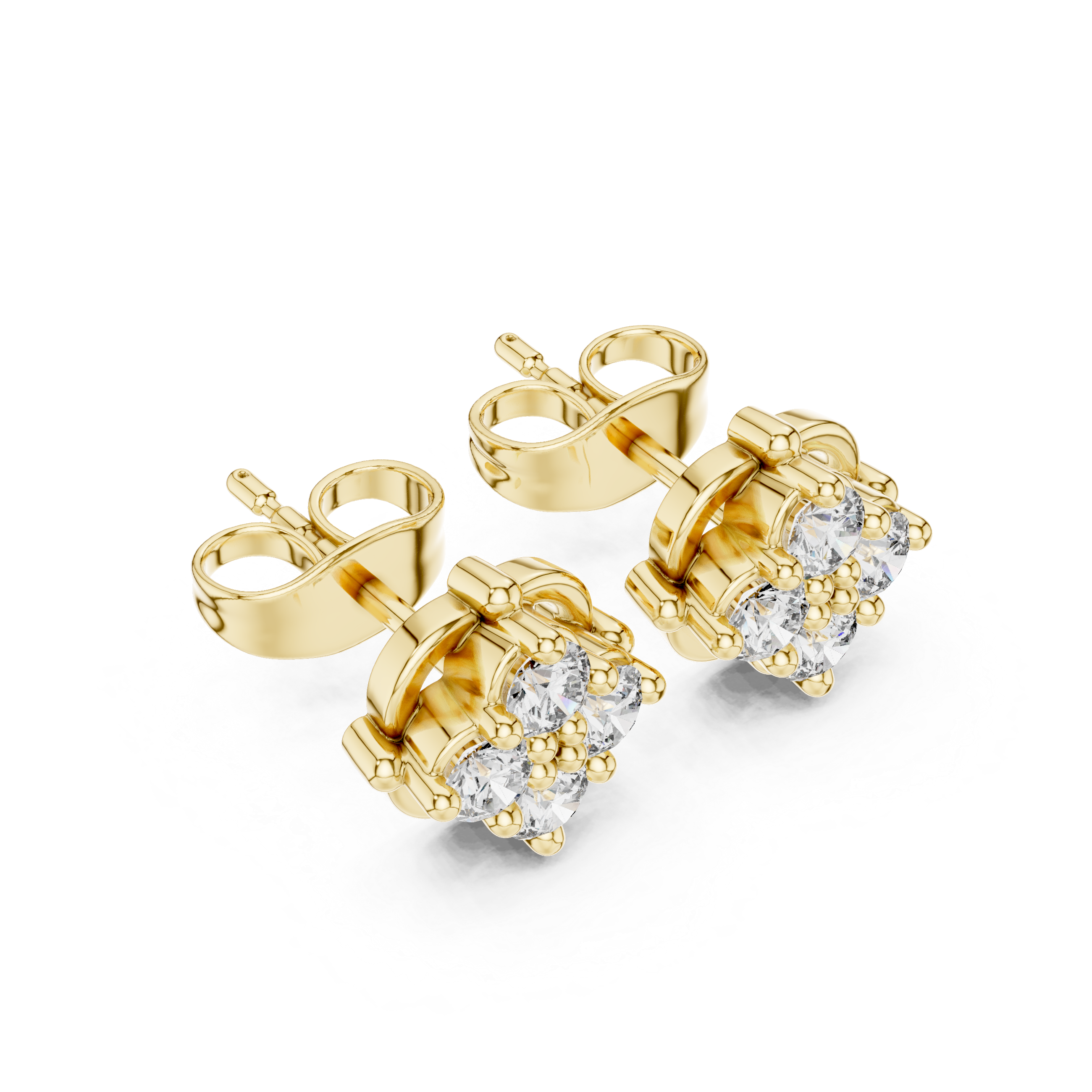Floral Diamond Cluster Stud Earrings