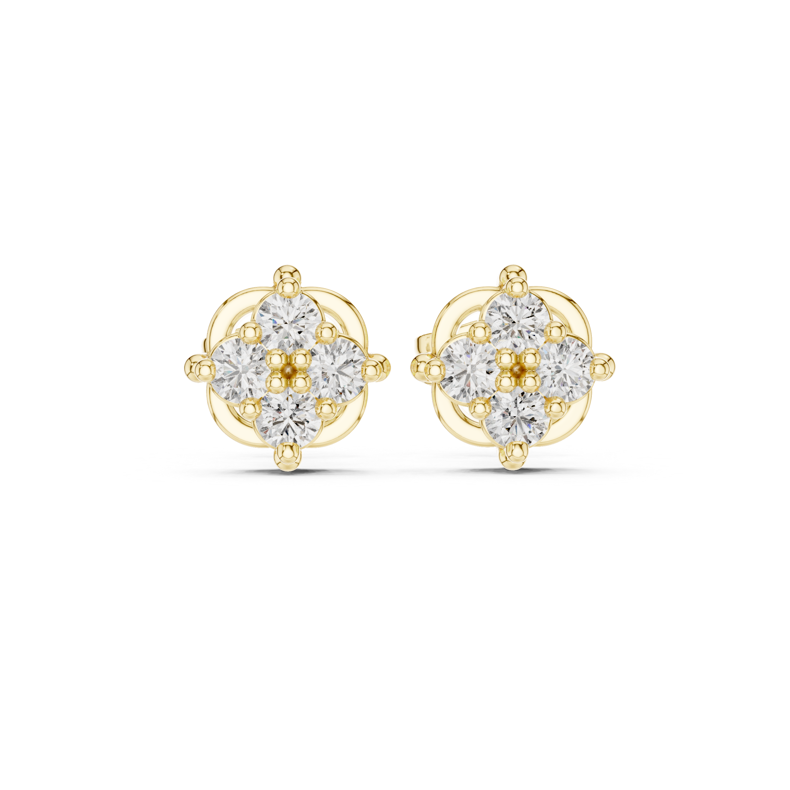 Floral Diamond Cluster Stud Earrings