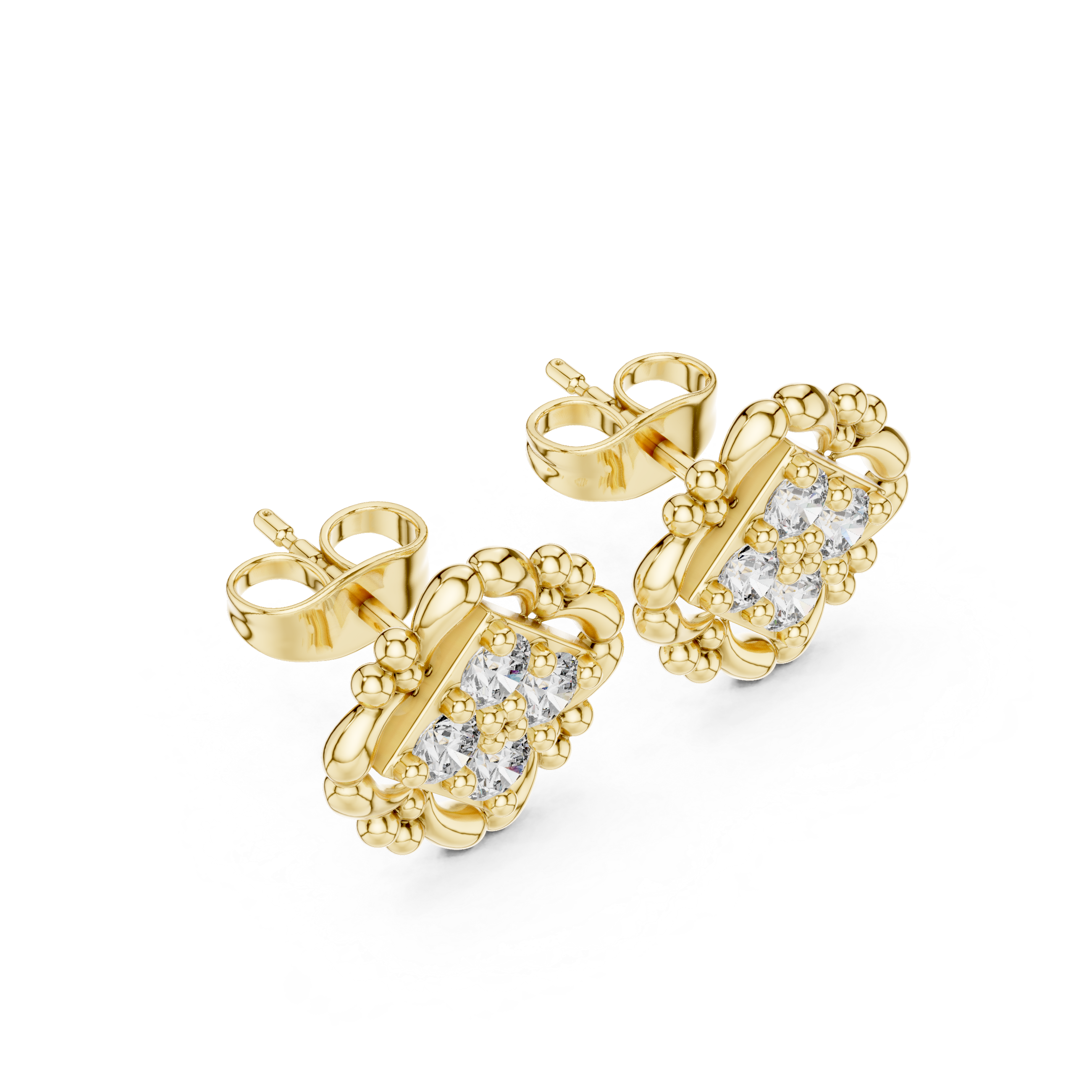 Diamond Vintage Frame Stud Earrings