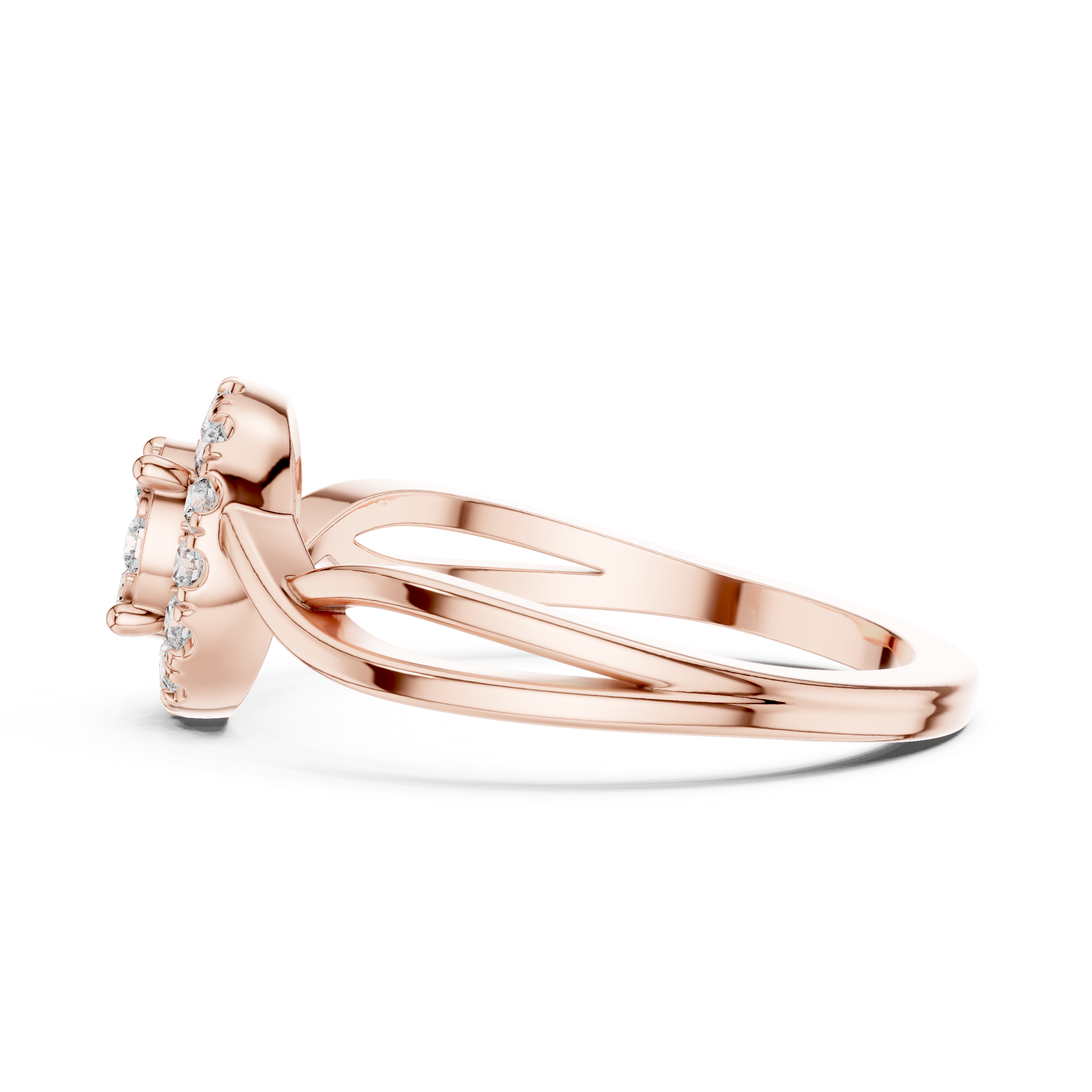 Round Halo Diamond Ring with Twisted Band Detail