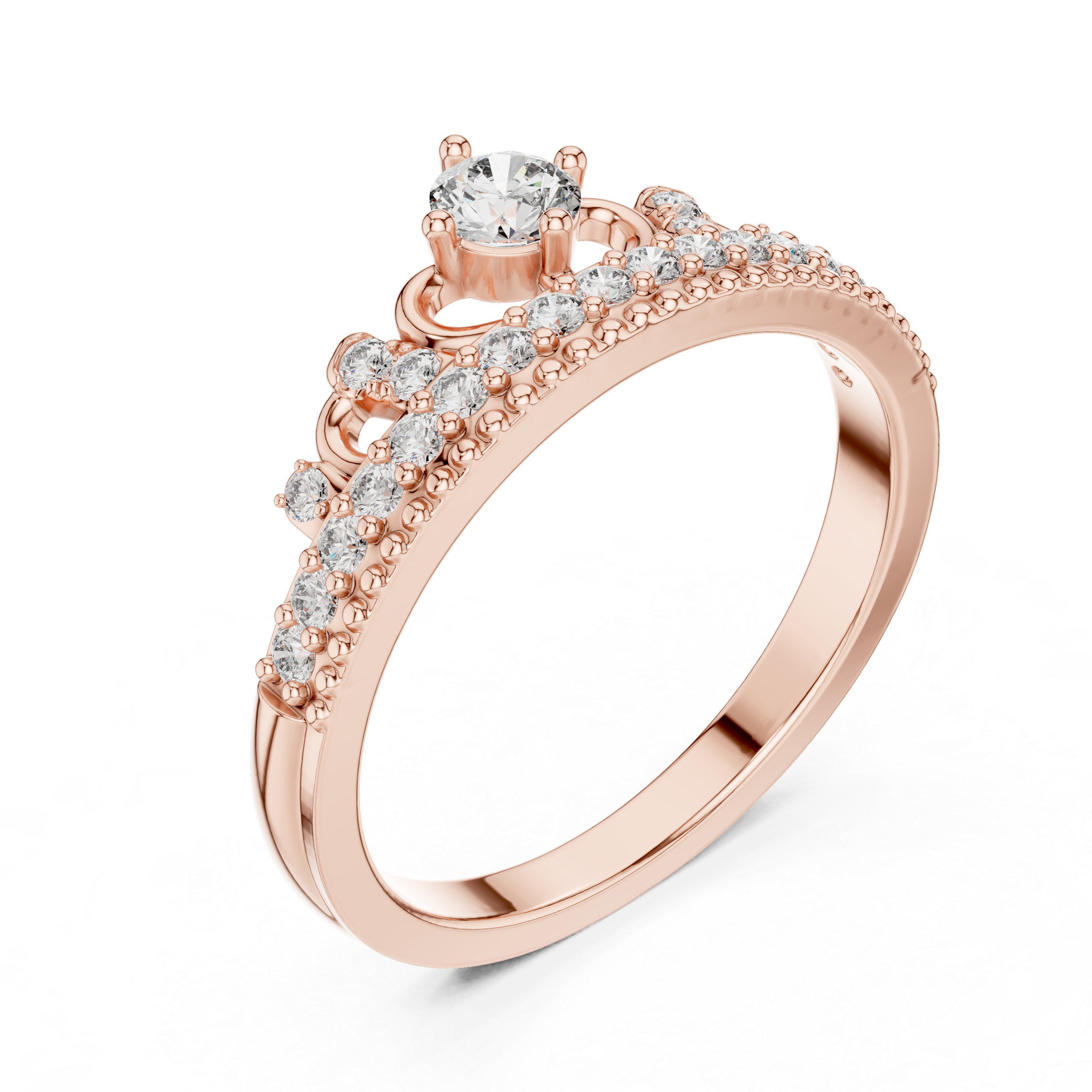 Vintage Crown Style Diamond Ring with Center Solitaire