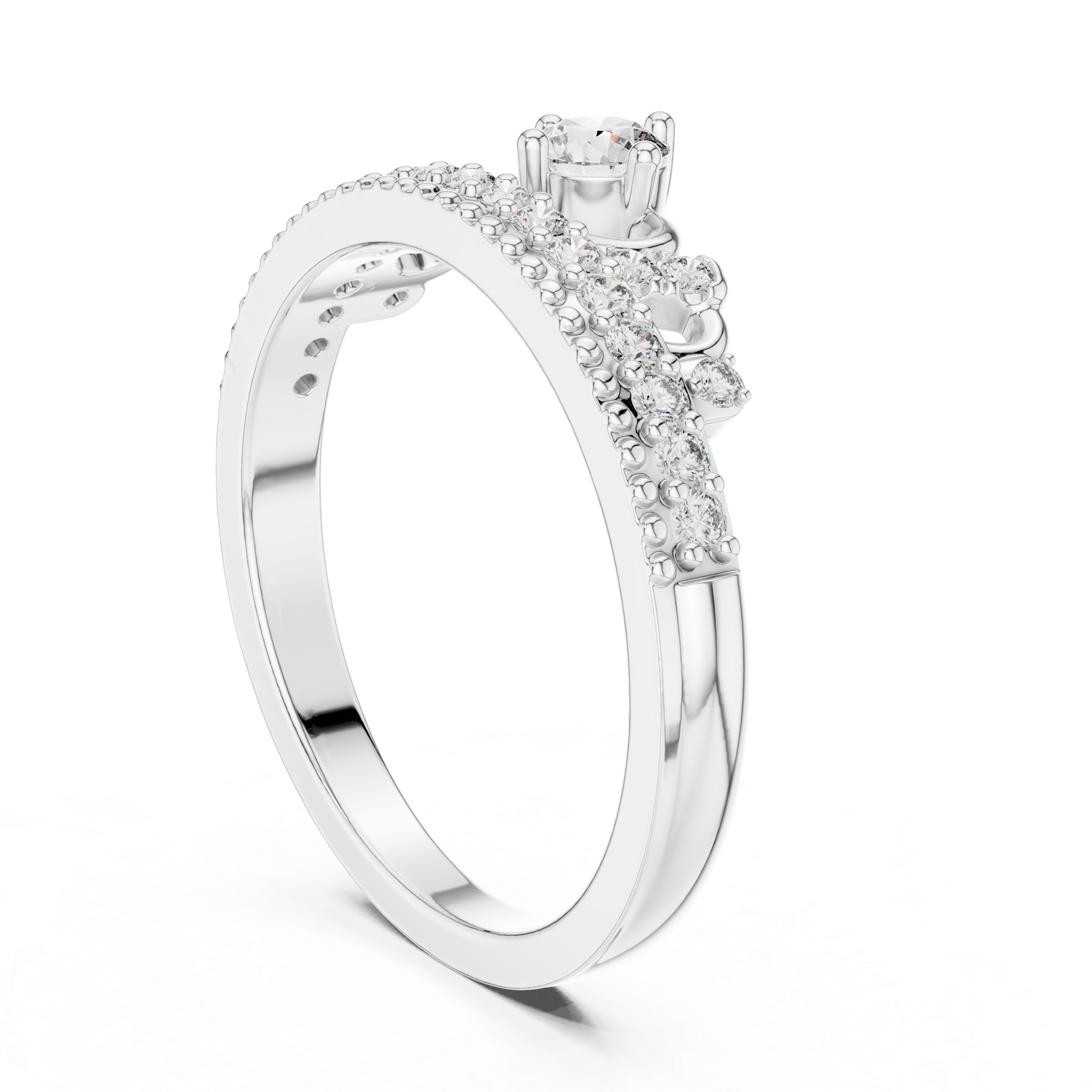 Vintage Crown Style Diamond Ring with Center Solitaire
