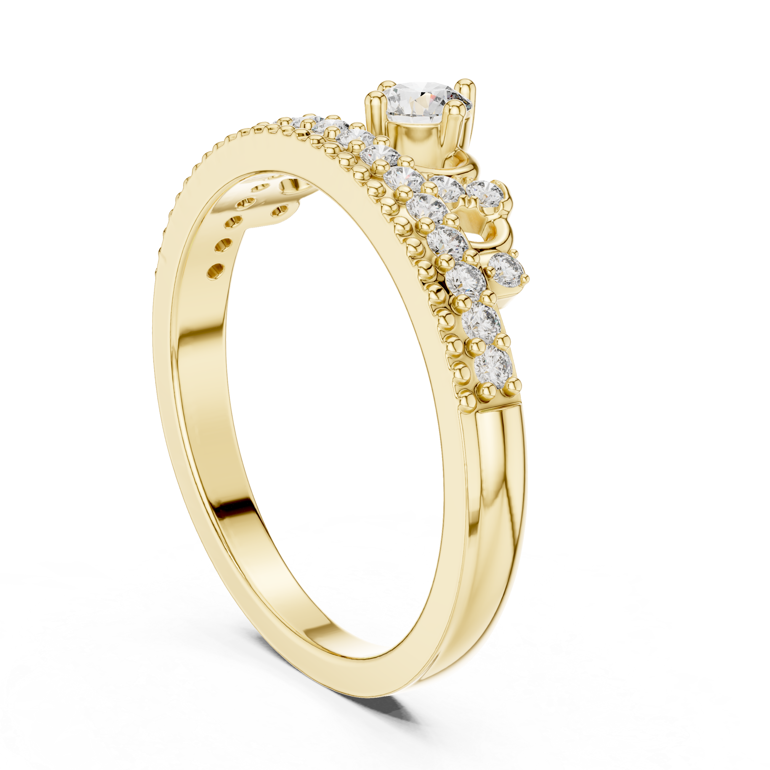 Vintage Crown Style Diamond Ring with Center Solitaire