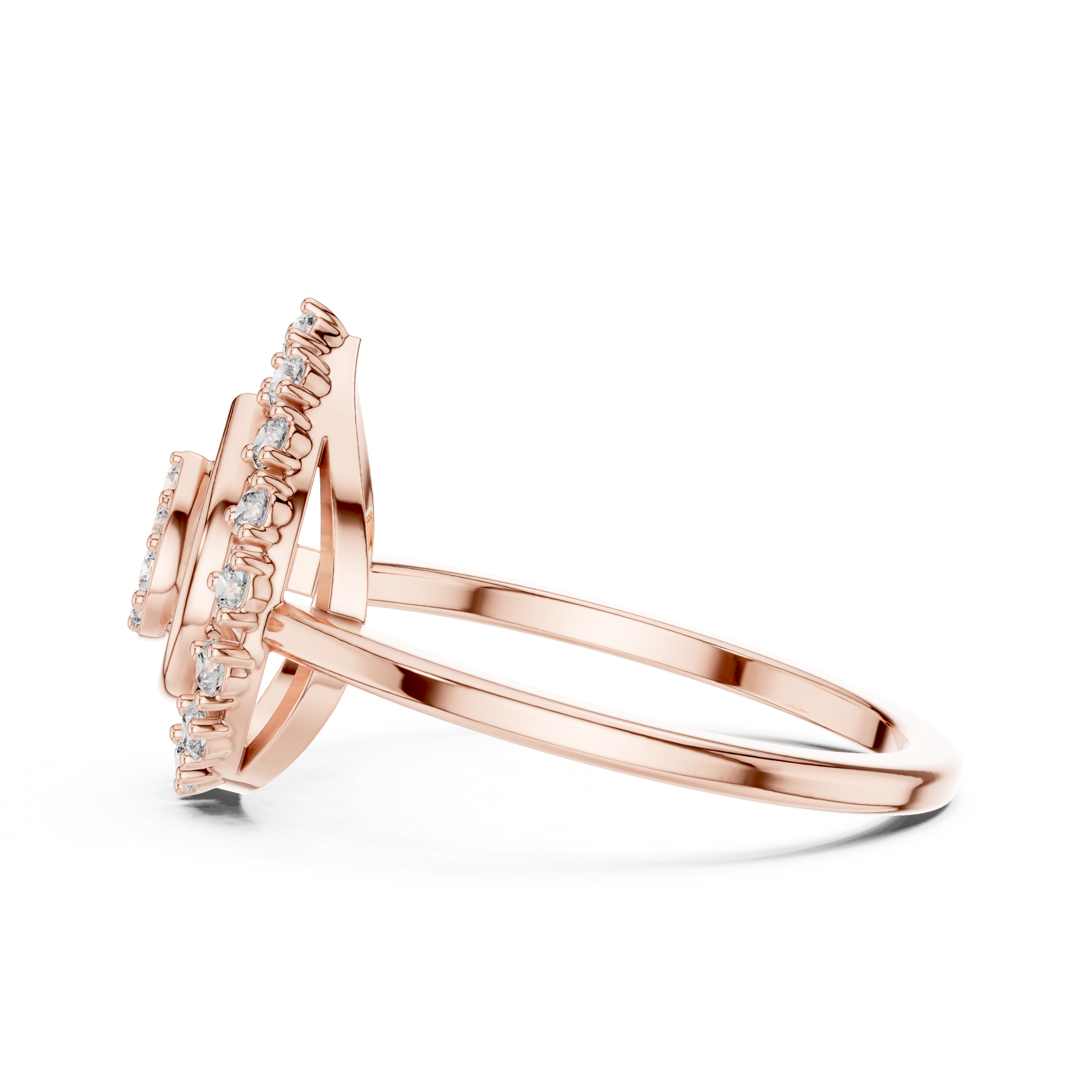 Teardrop Halo Diamond Ring with Cluster Center