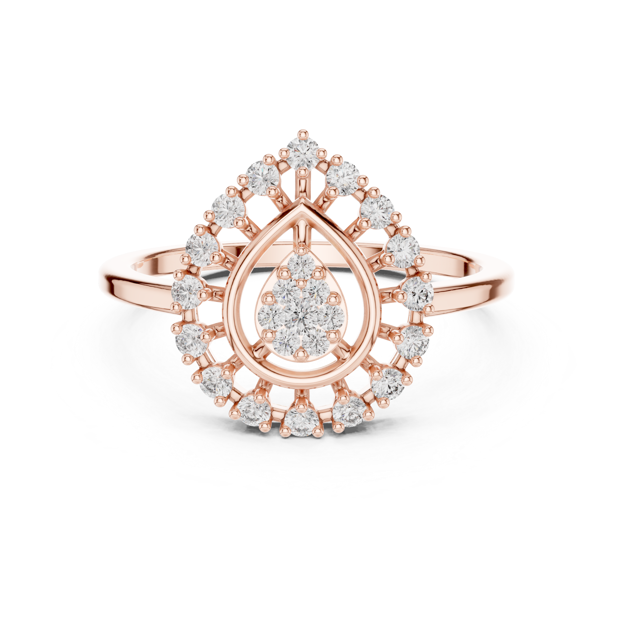 Teardrop Halo Diamond Ring with Cluster Center