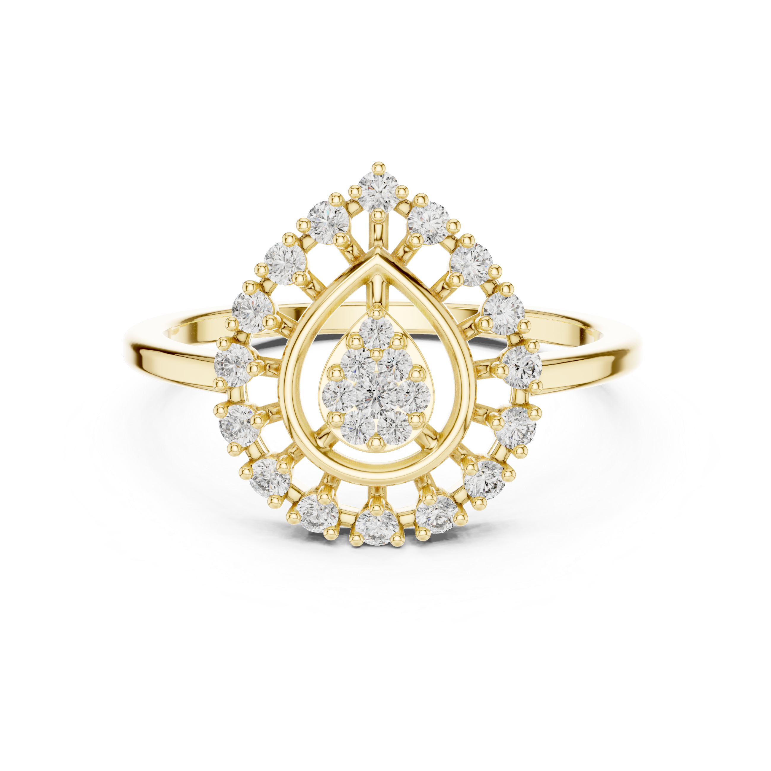 Teardrop Halo Diamond Ring with Cluster Center