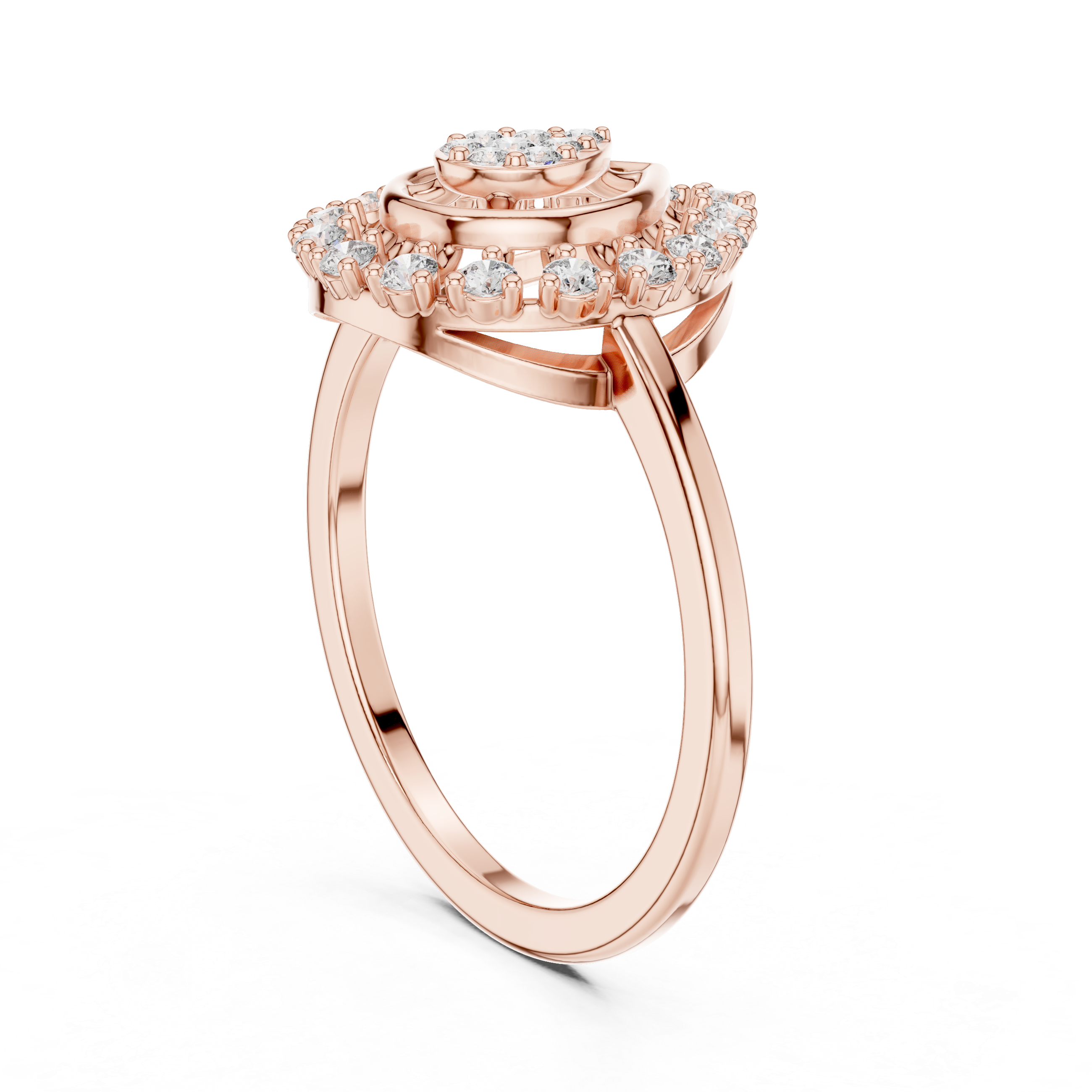Teardrop Halo Diamond Ring with Cluster Center