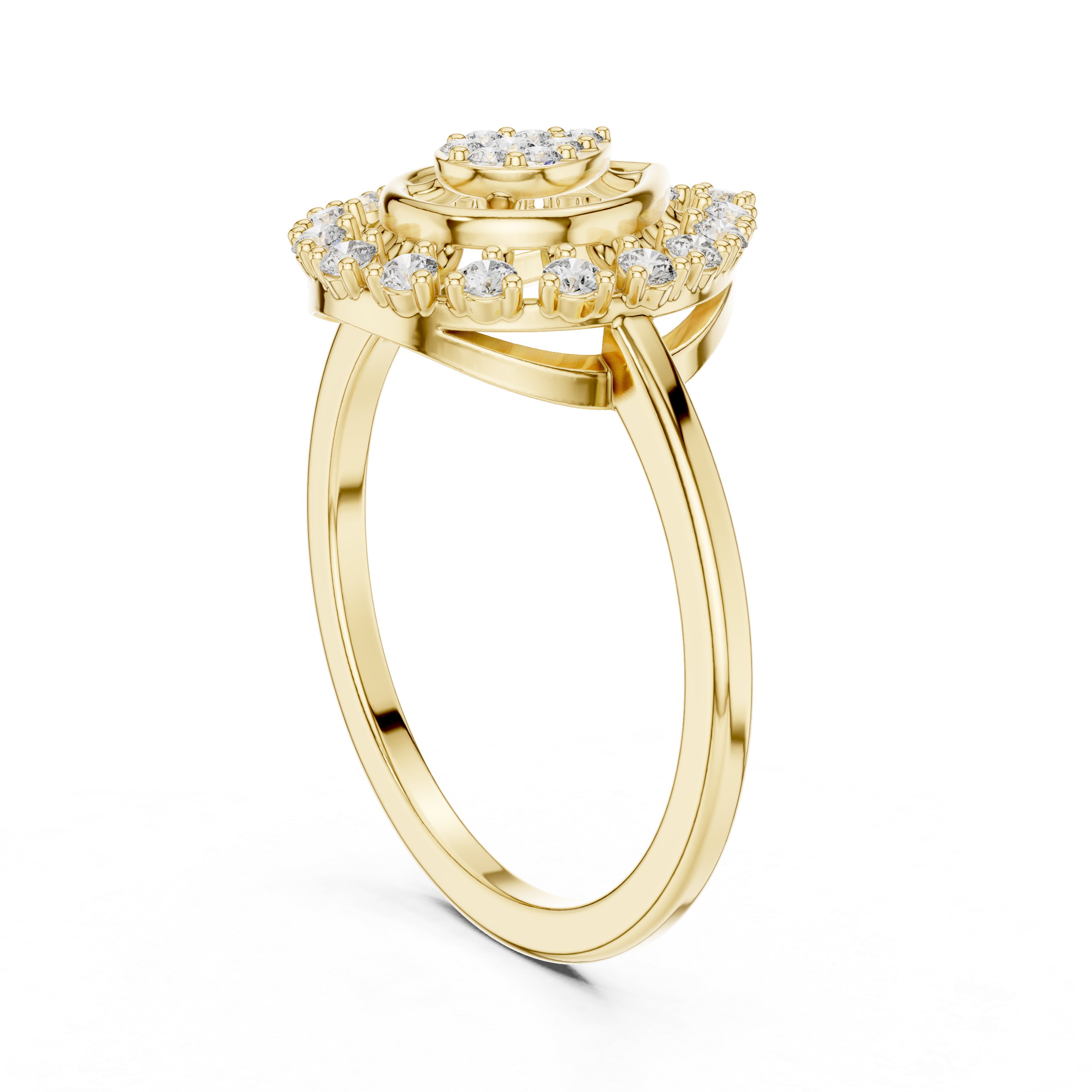 Teardrop Halo Diamond Ring with Cluster Center