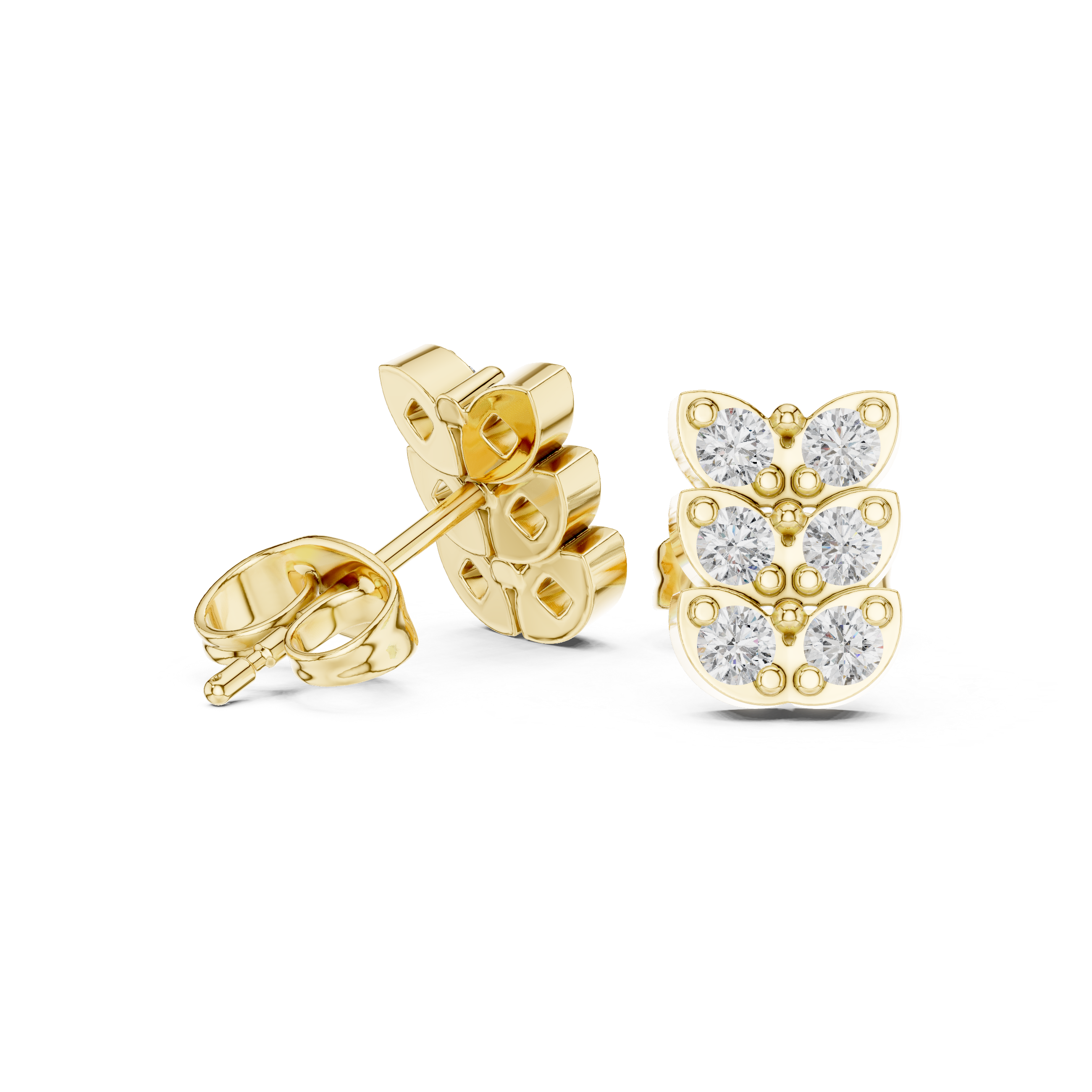Diamond Triple Cluster Stud Earrings