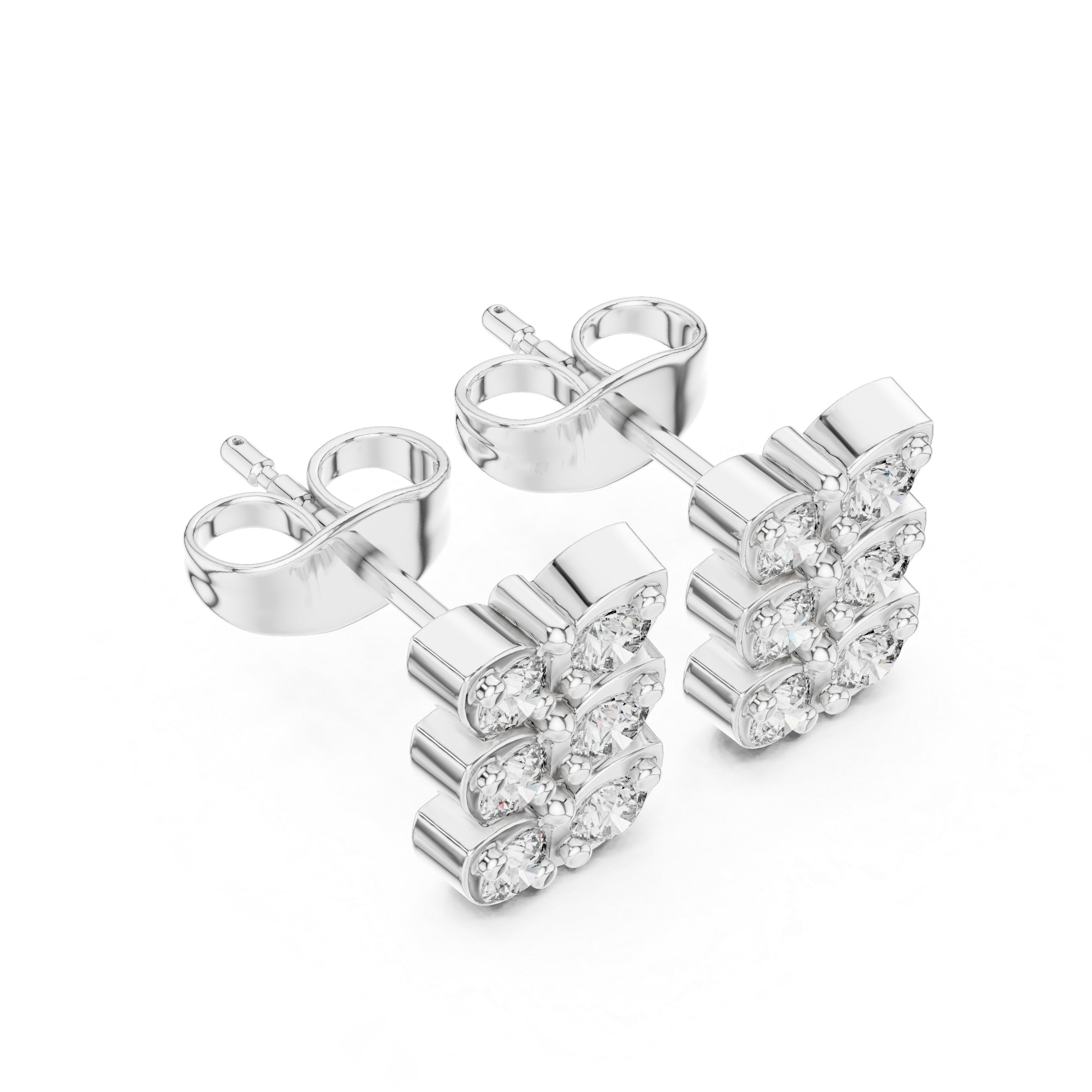 Diamond Triple Cluster Stud Earrings