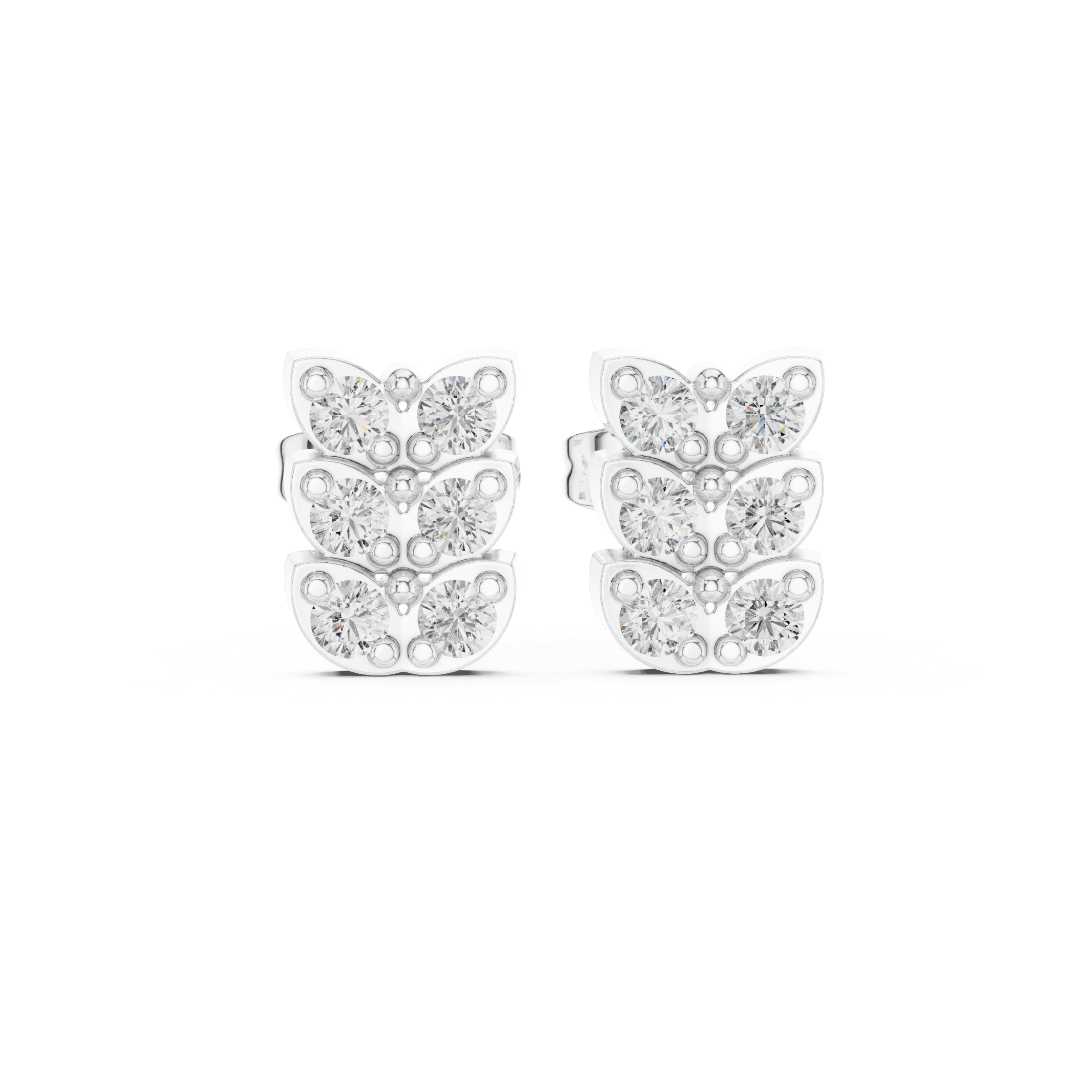 Diamond Triple Cluster Stud Earrings