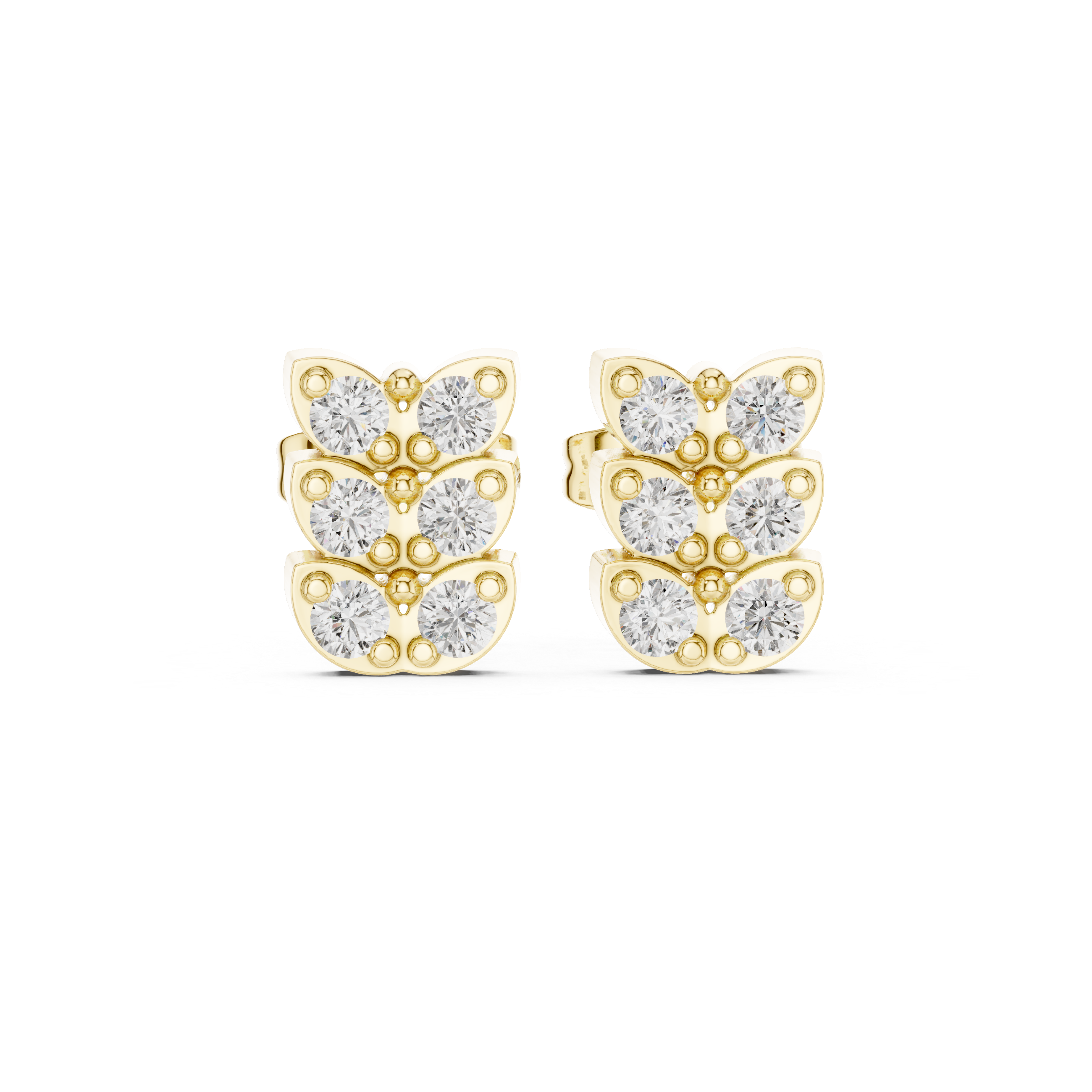 Diamond Triple Cluster Stud Earrings