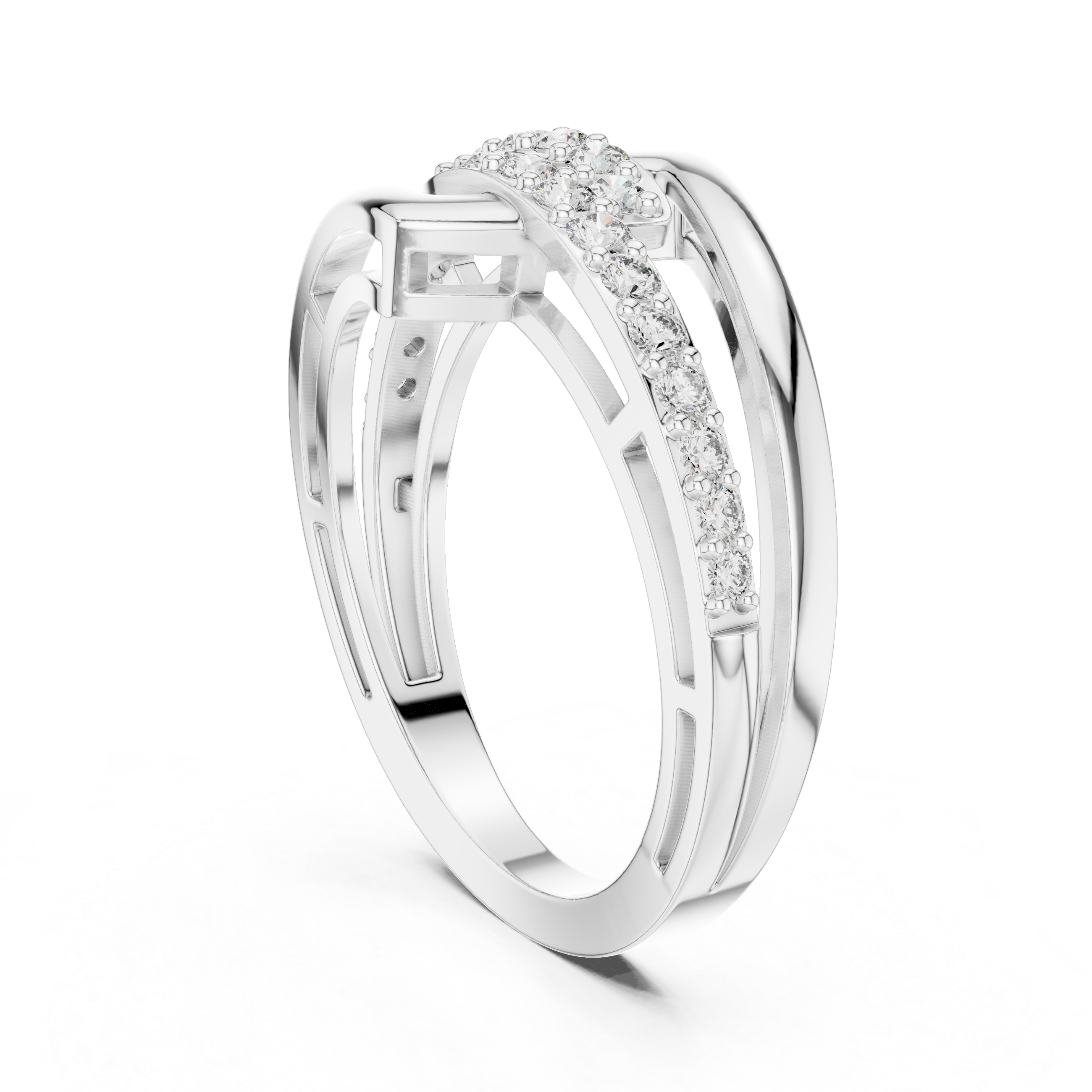 Modern Double Band Pavé Diamond Ring