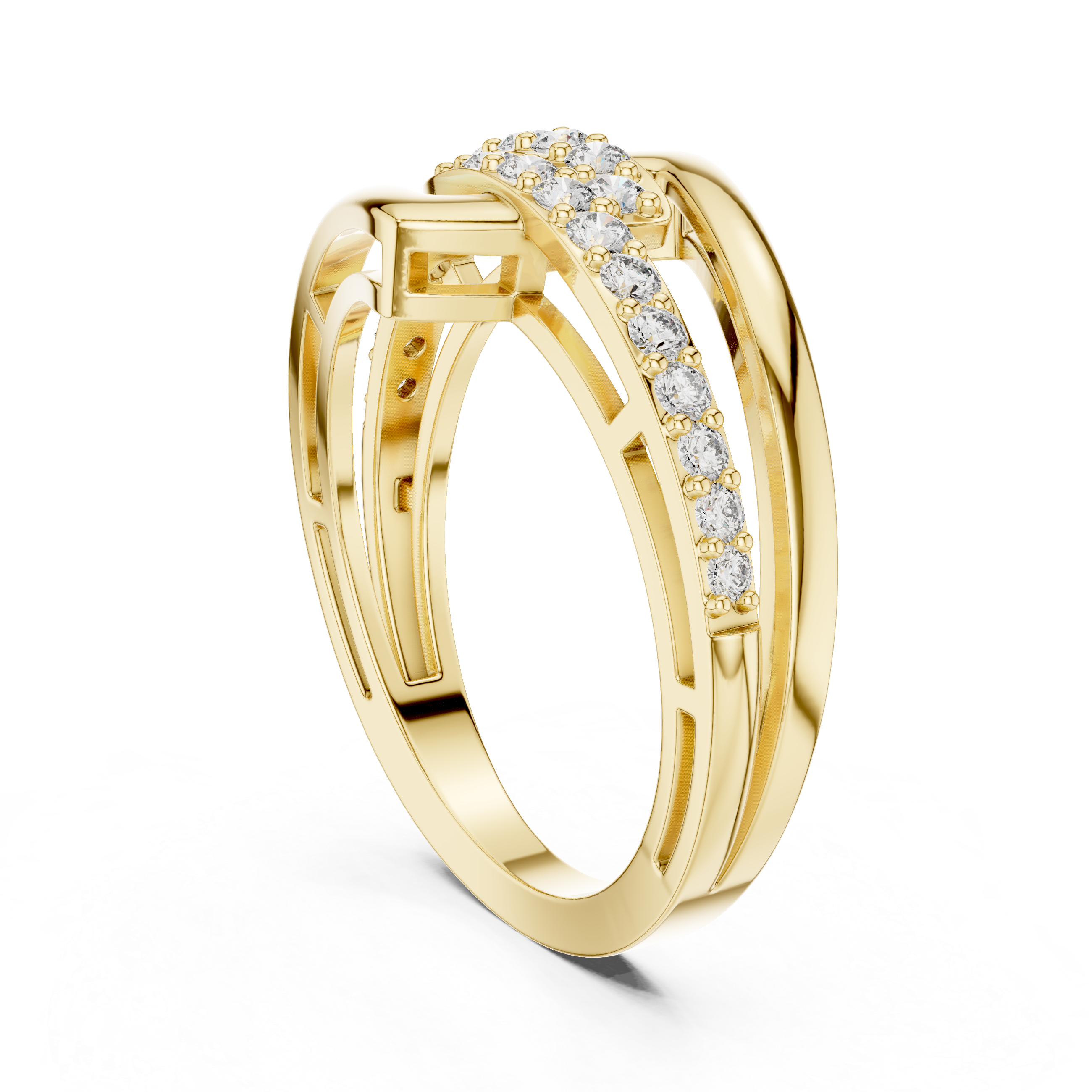 Modern Double Band Pavé Diamond Ring