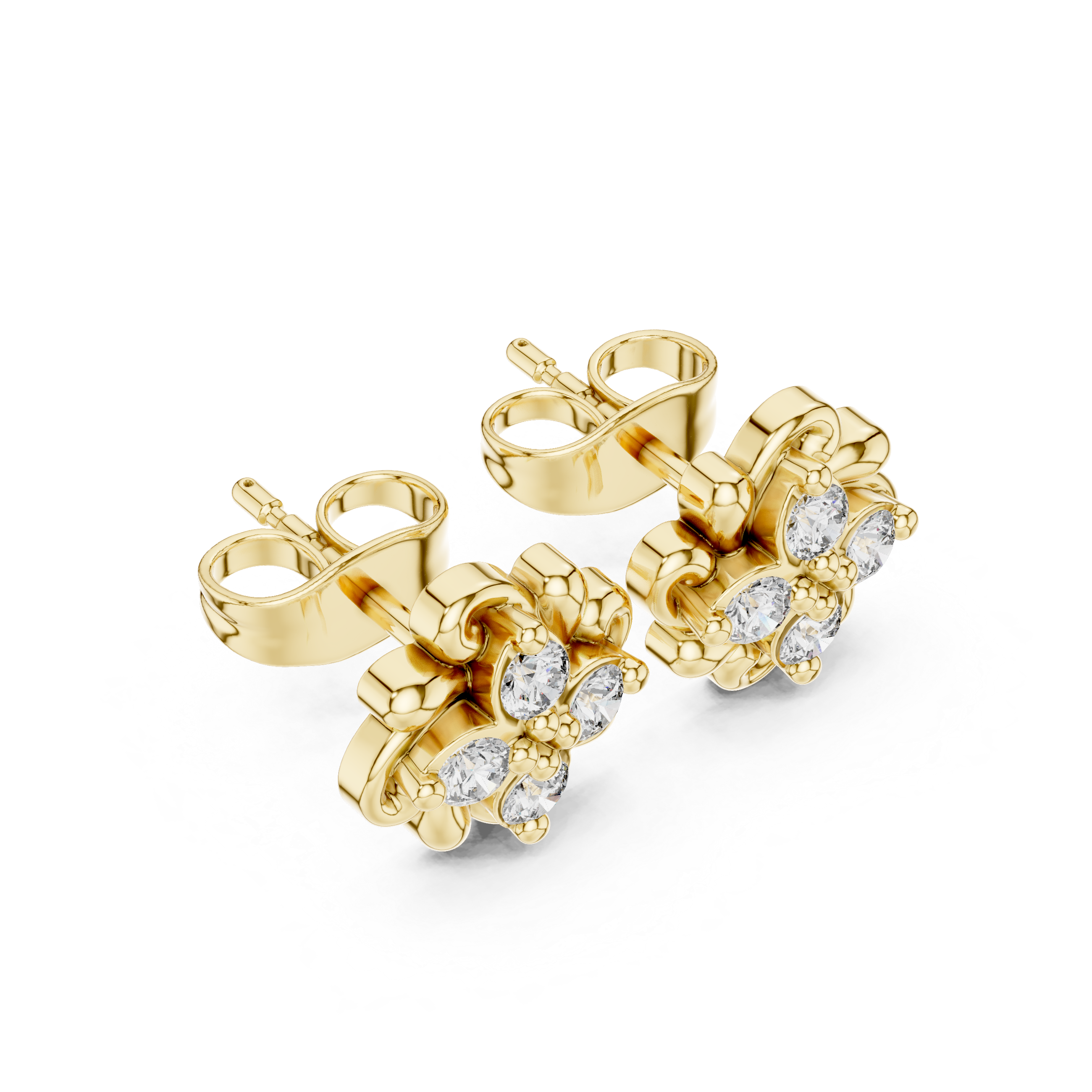 Petite Floral Diamond Stud Earrings – Delicate Bloom Design