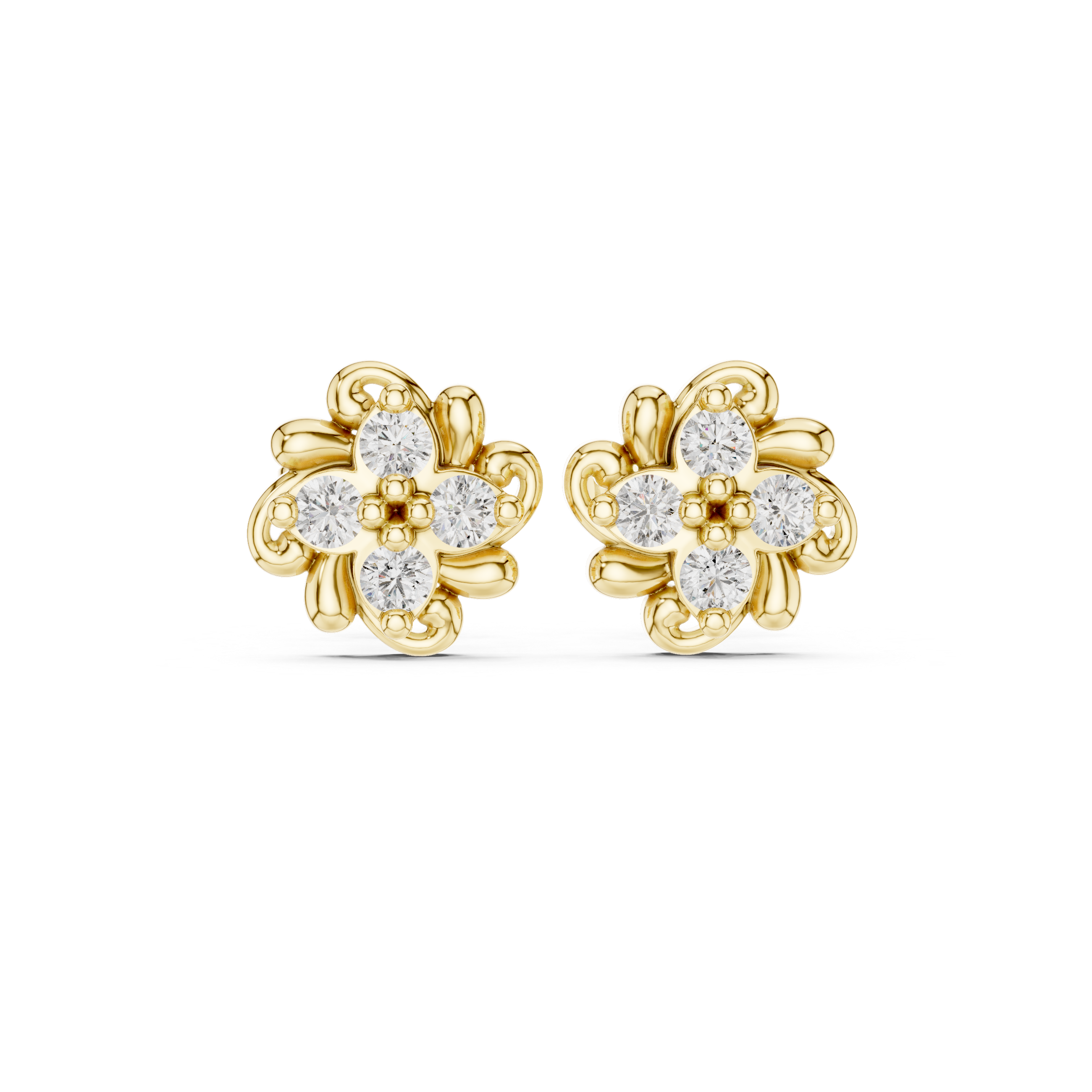 Petite Floral Diamond Stud Earrings – Delicate Bloom Design