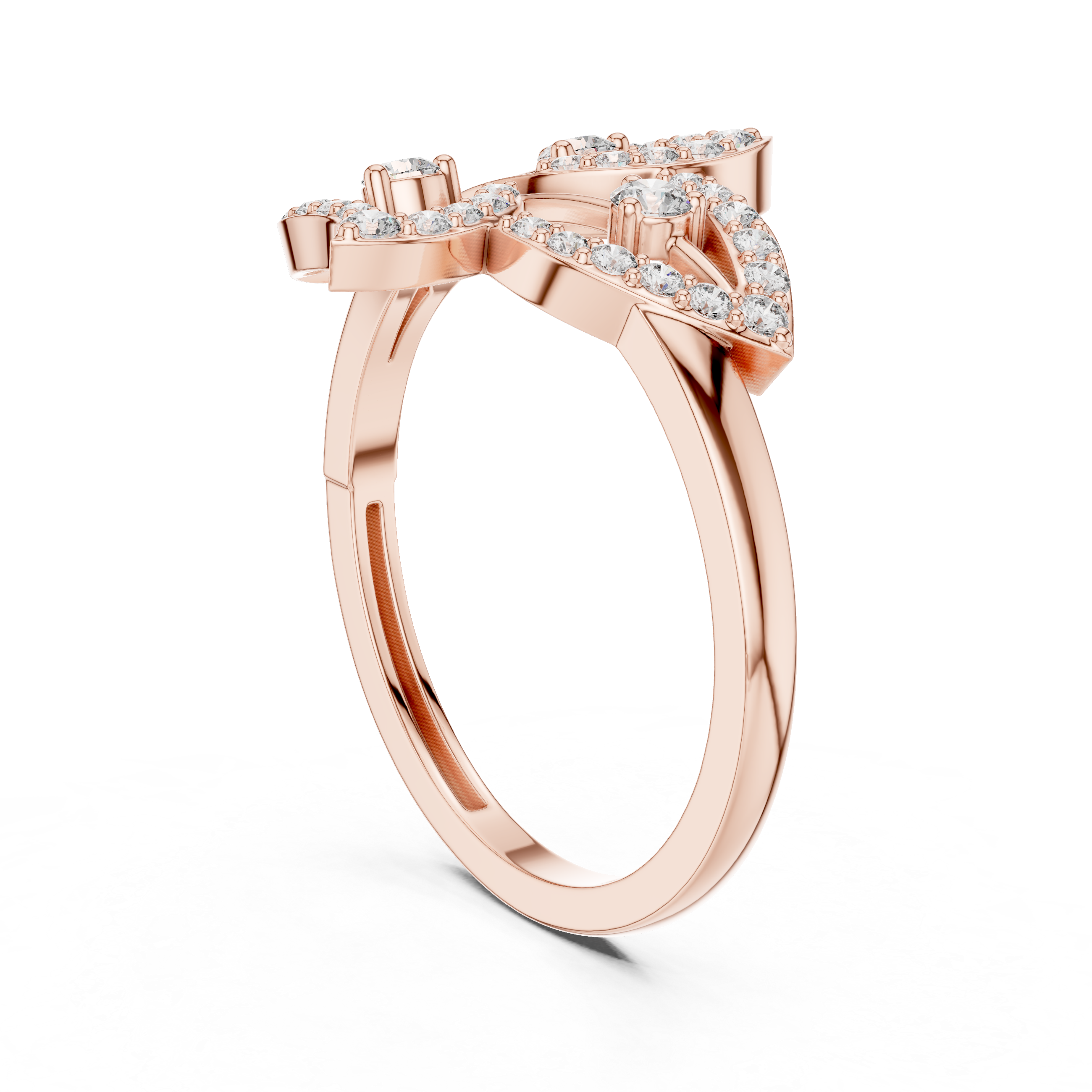 Leaf Motif Diamond Cluster Ring