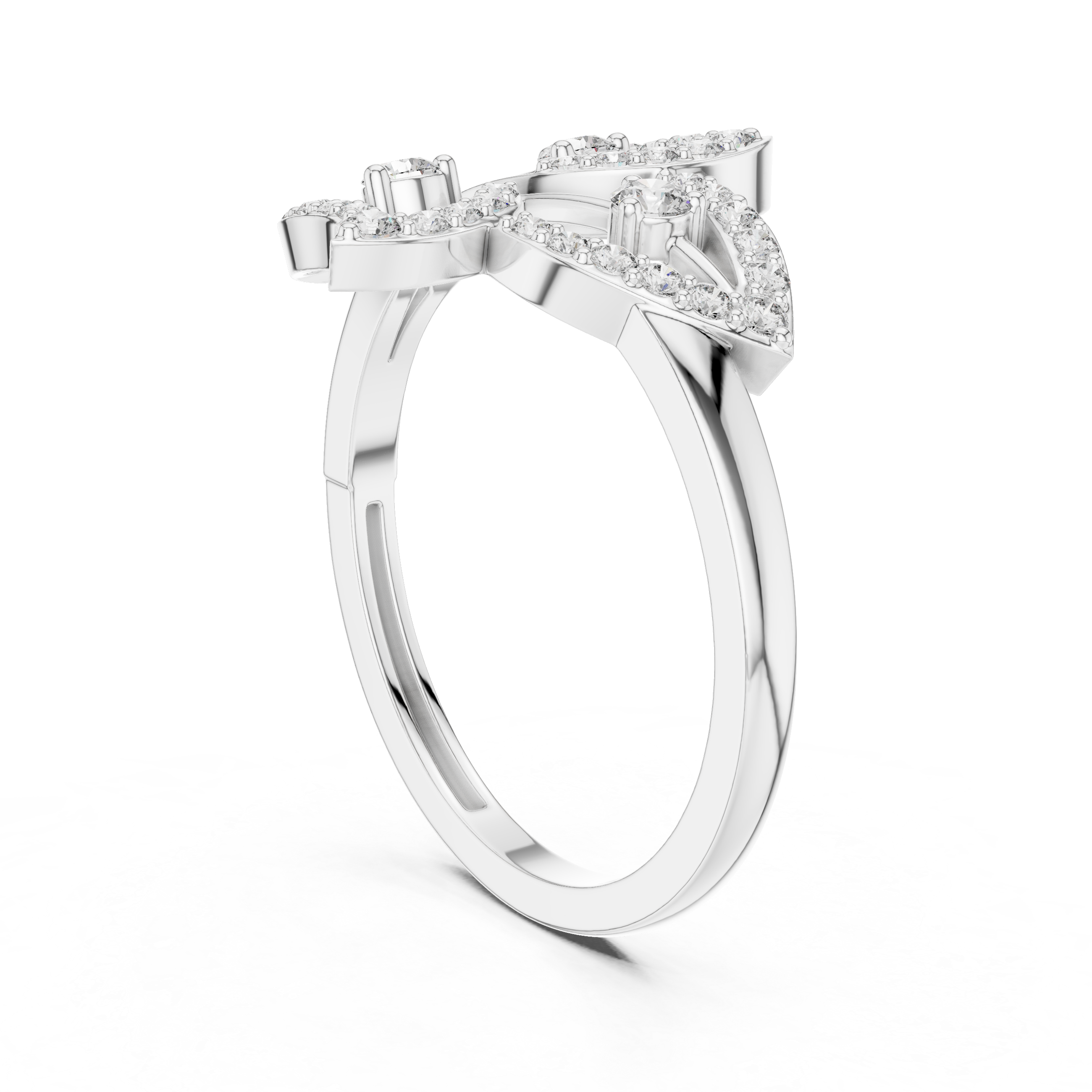 Leaf Motif Diamond Cluster Ring