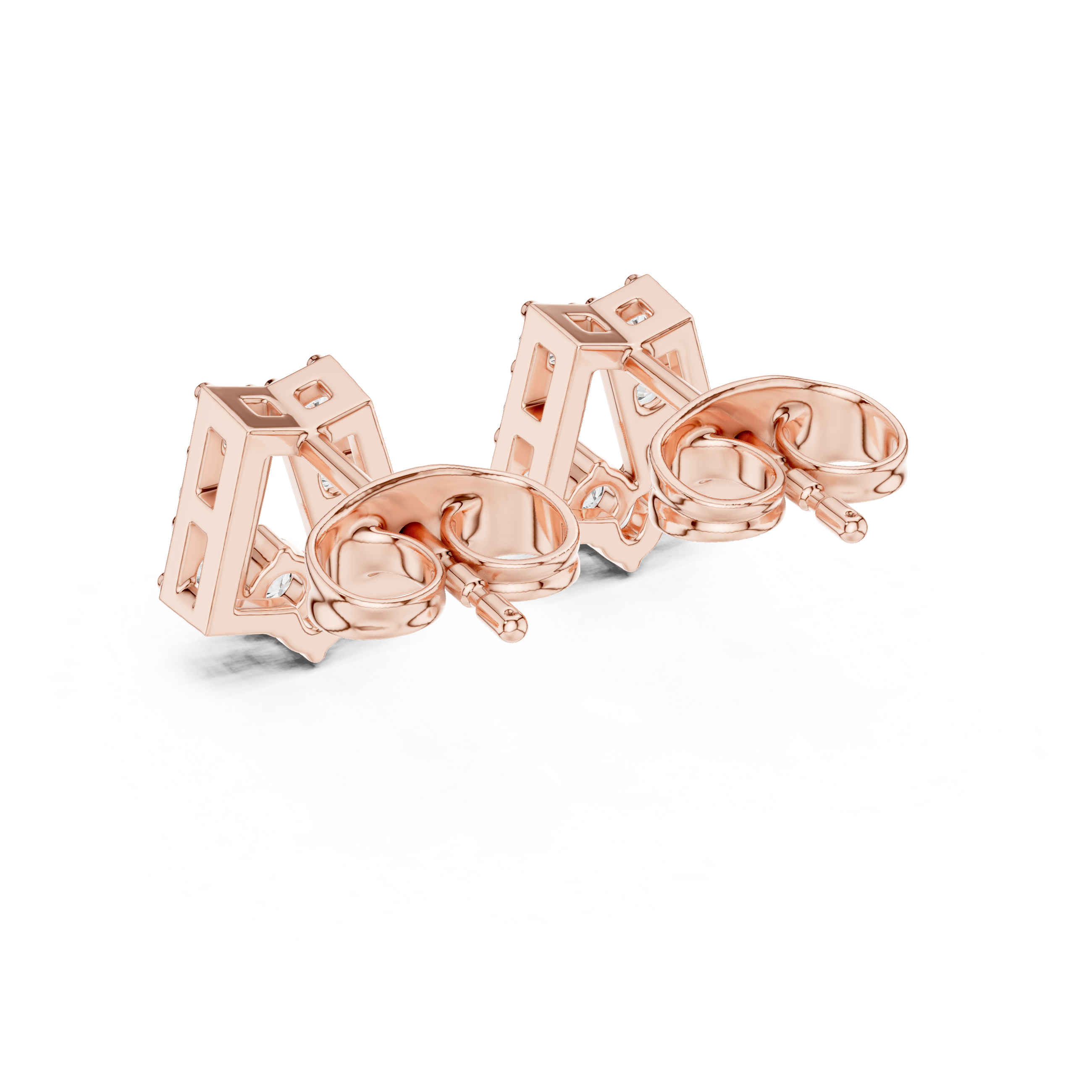 Modern Geometric Diamond Drop Stud Earrings – Minimal Open Frame Design