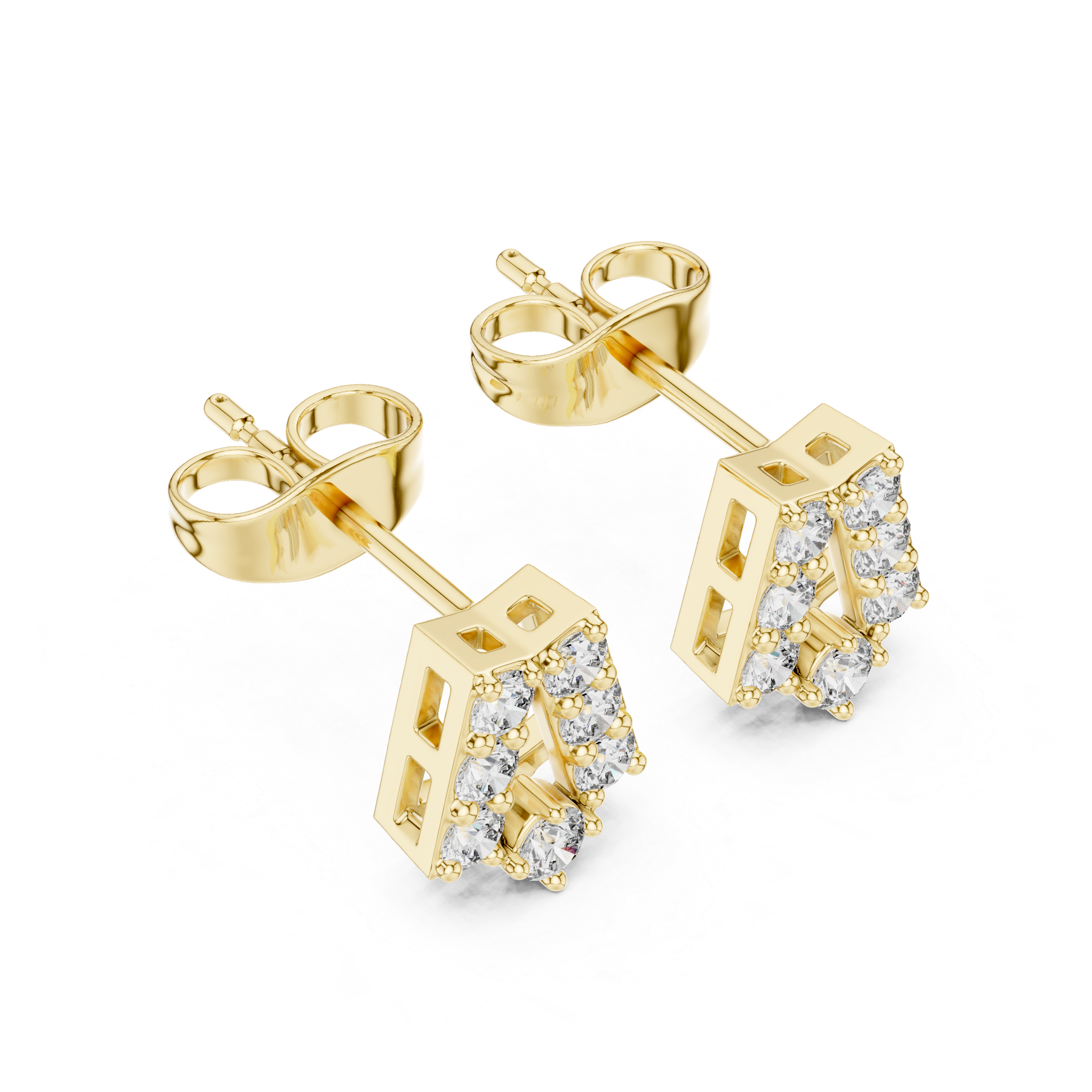 Modern Geometric Diamond Drop Stud Earrings – Minimal Open Frame Design