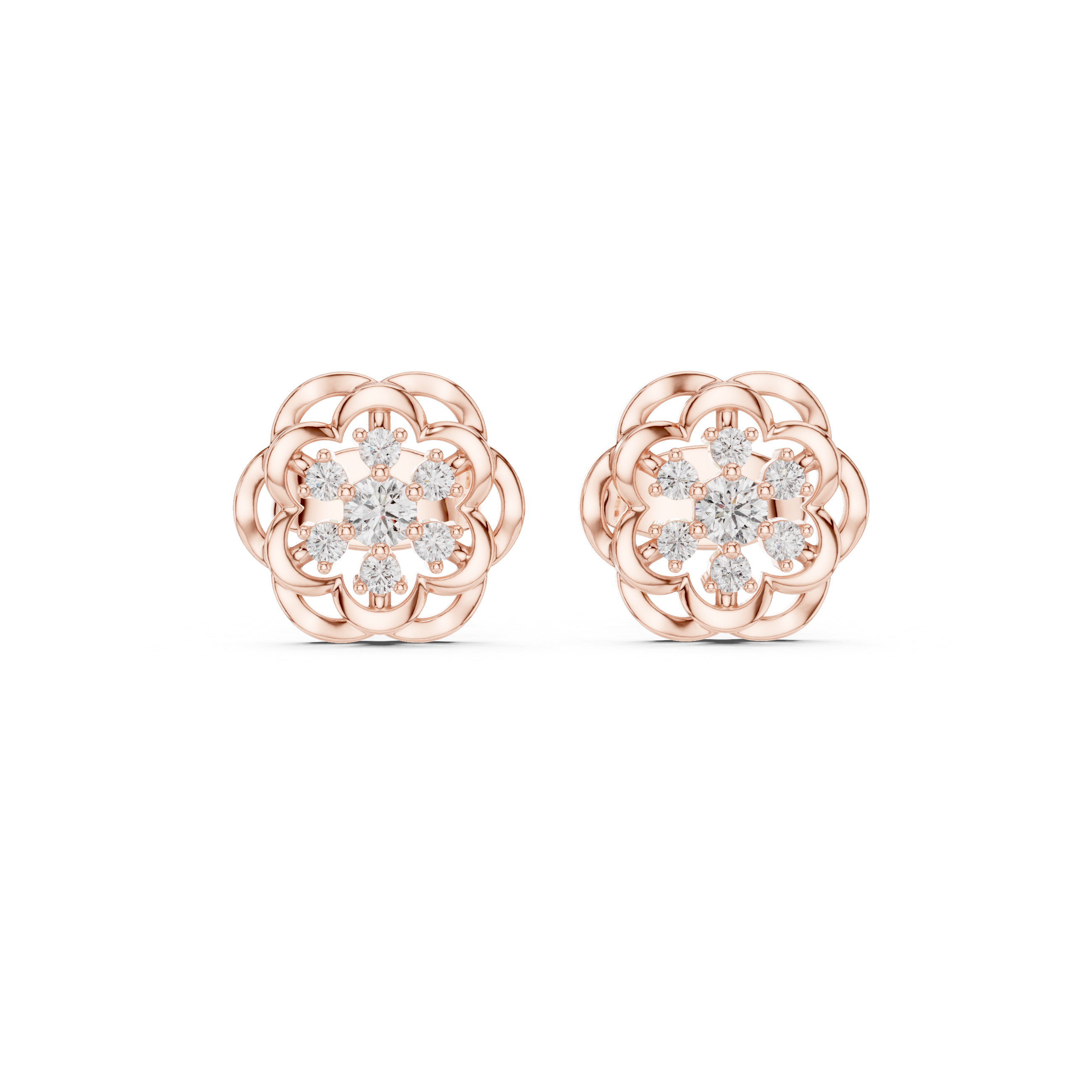 Elegant Floral Diamond Cluster Stud Earrings – Vintage Inspired Bloom Design