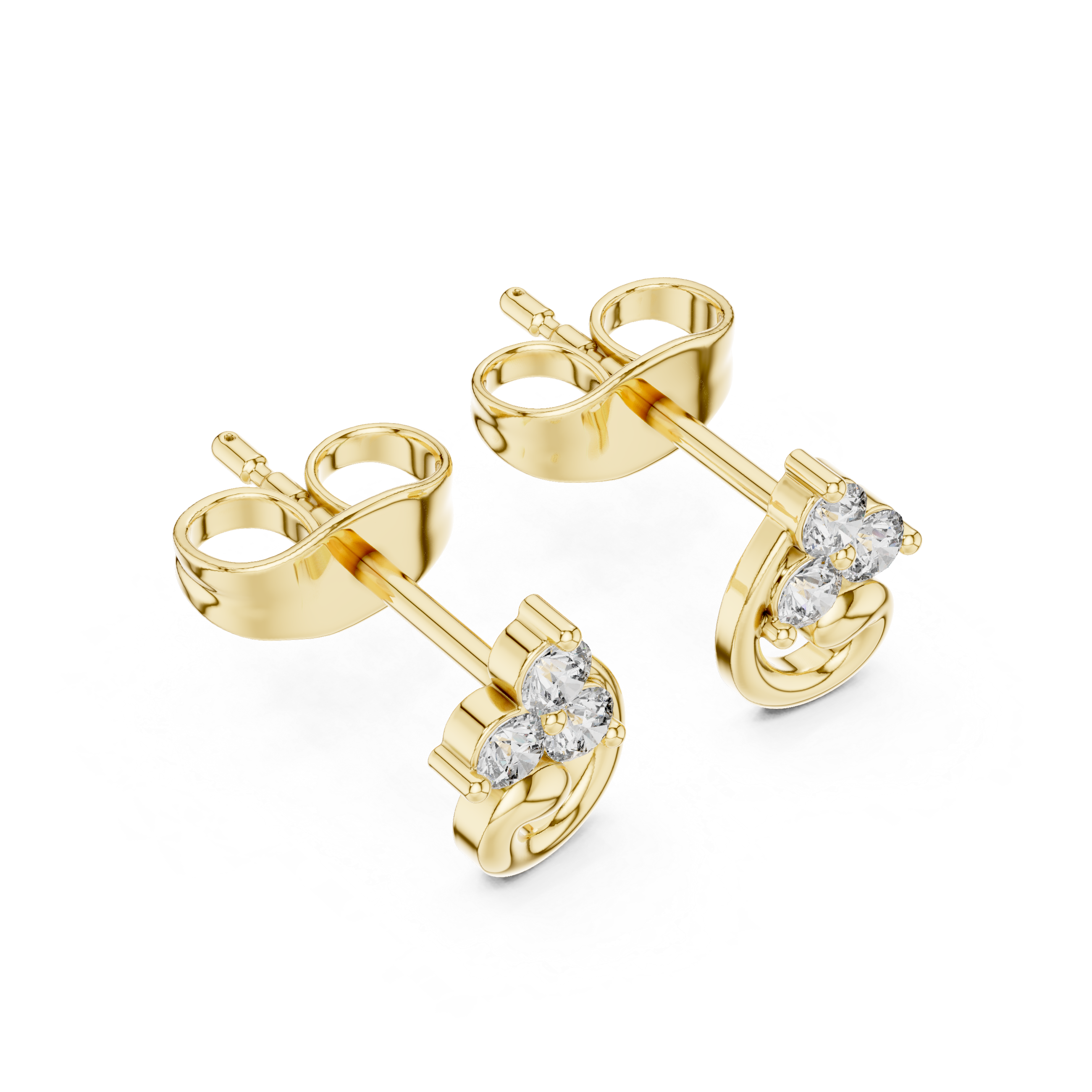 Elegant Swirl Diamond Trio Stud Earrings