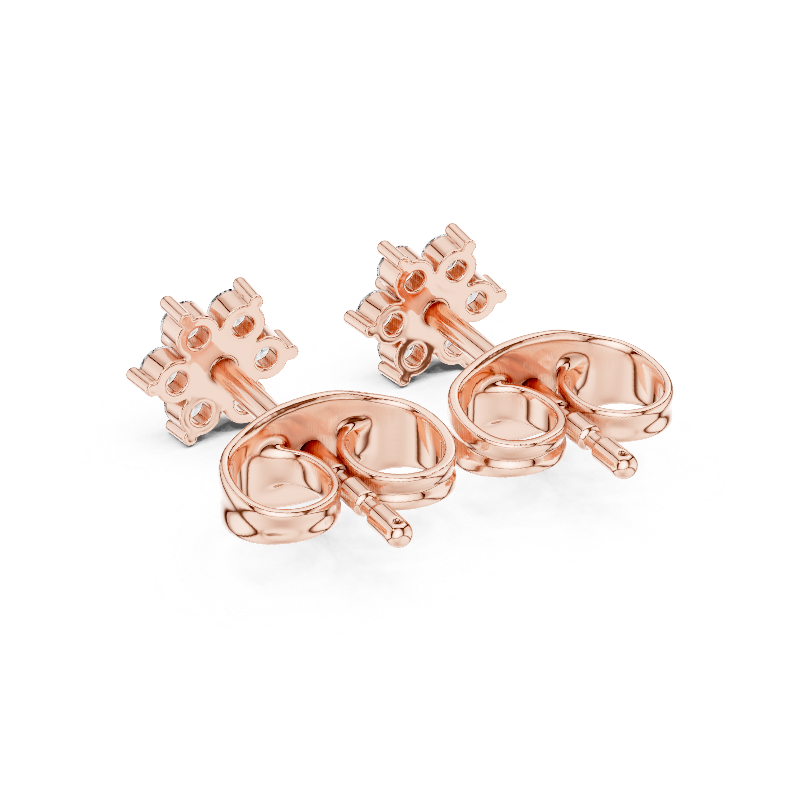 Round Diamond Flower Cluster Stud Earrings
