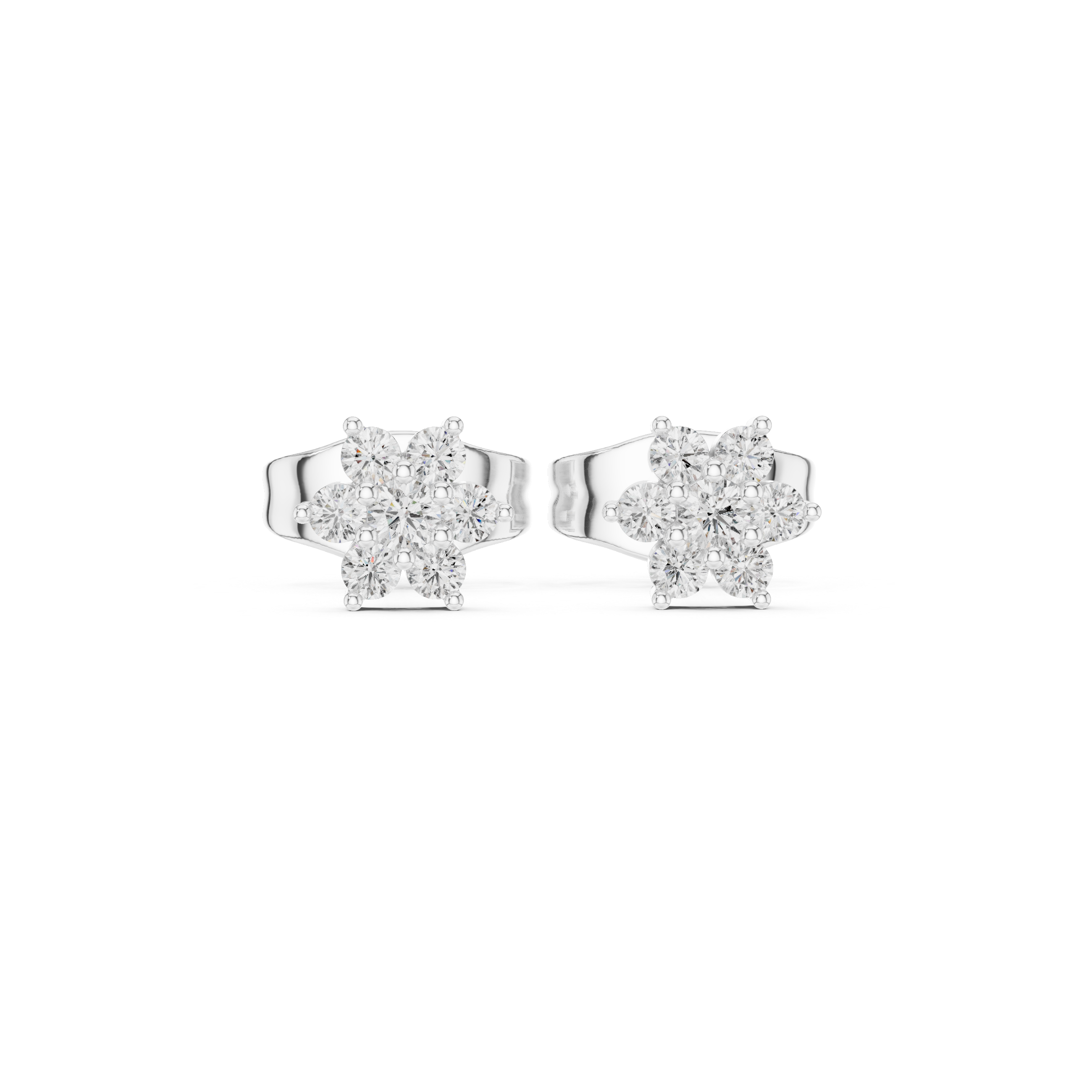Round Diamond Flower Cluster Stud Earrings