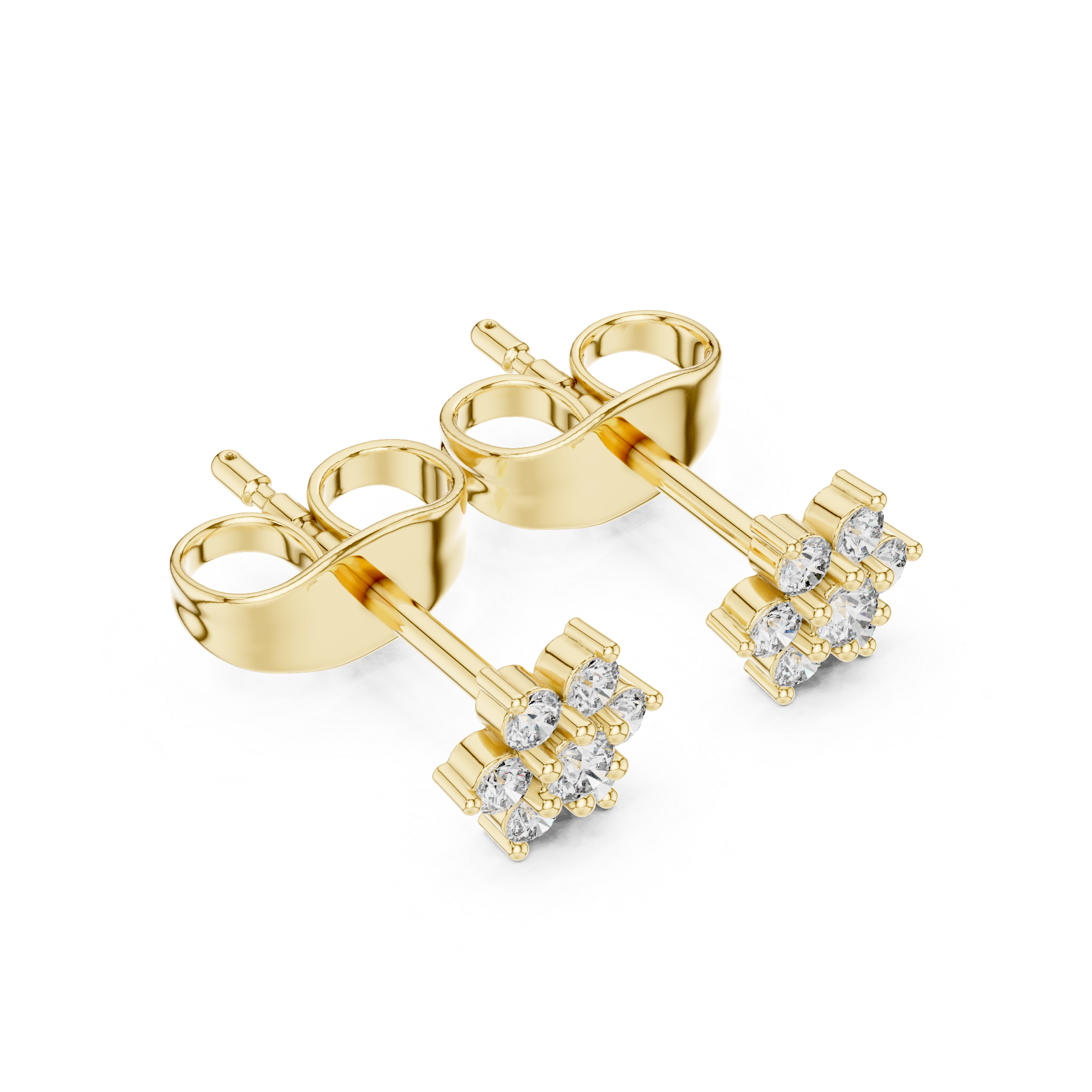 Round Diamond Flower Cluster Stud Earrings
