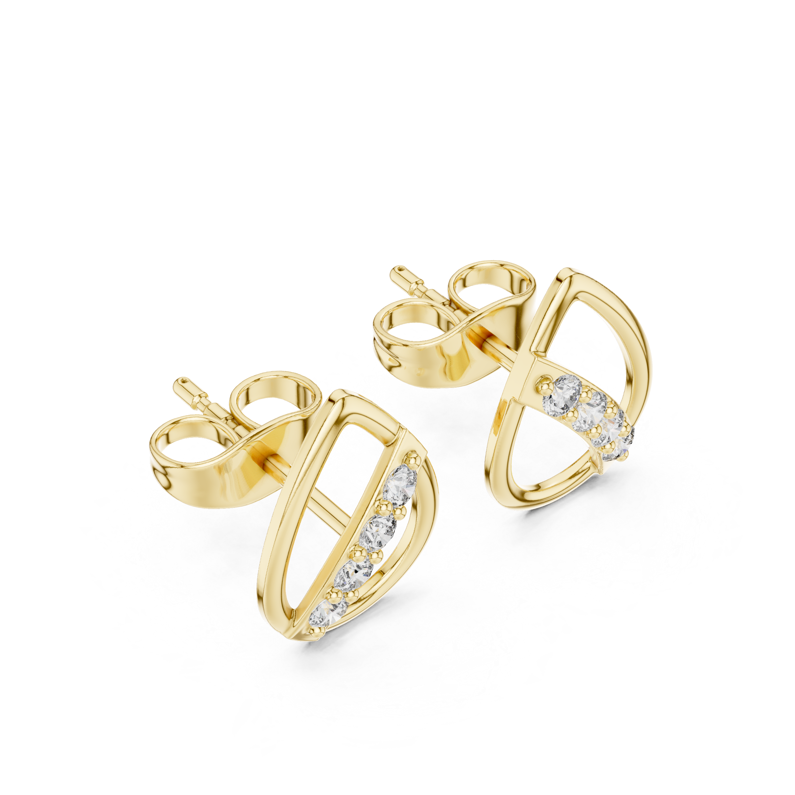 Modern Teardrop Diamond Bar Stud Earrings