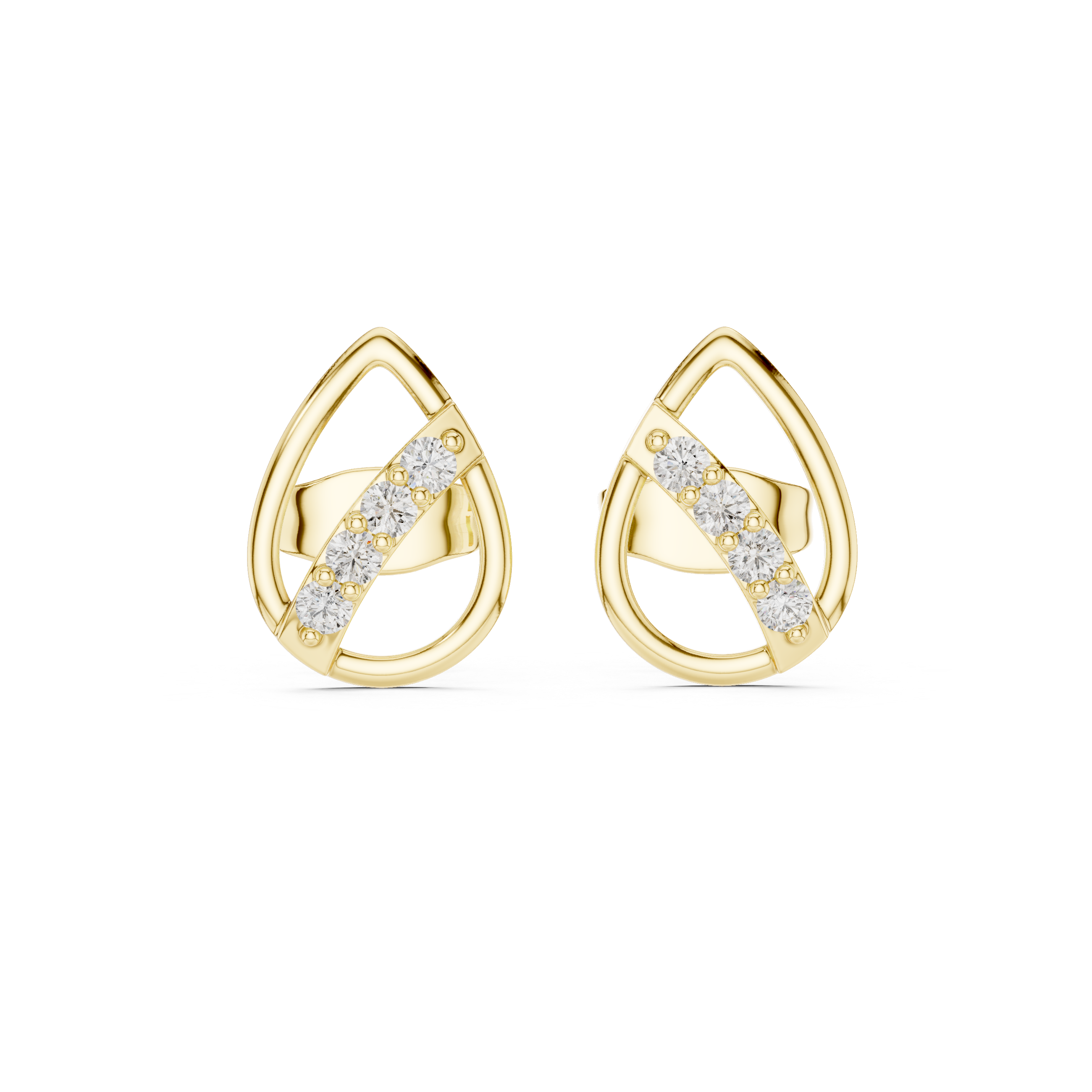Modern Teardrop Diamond Bar Stud Earrings