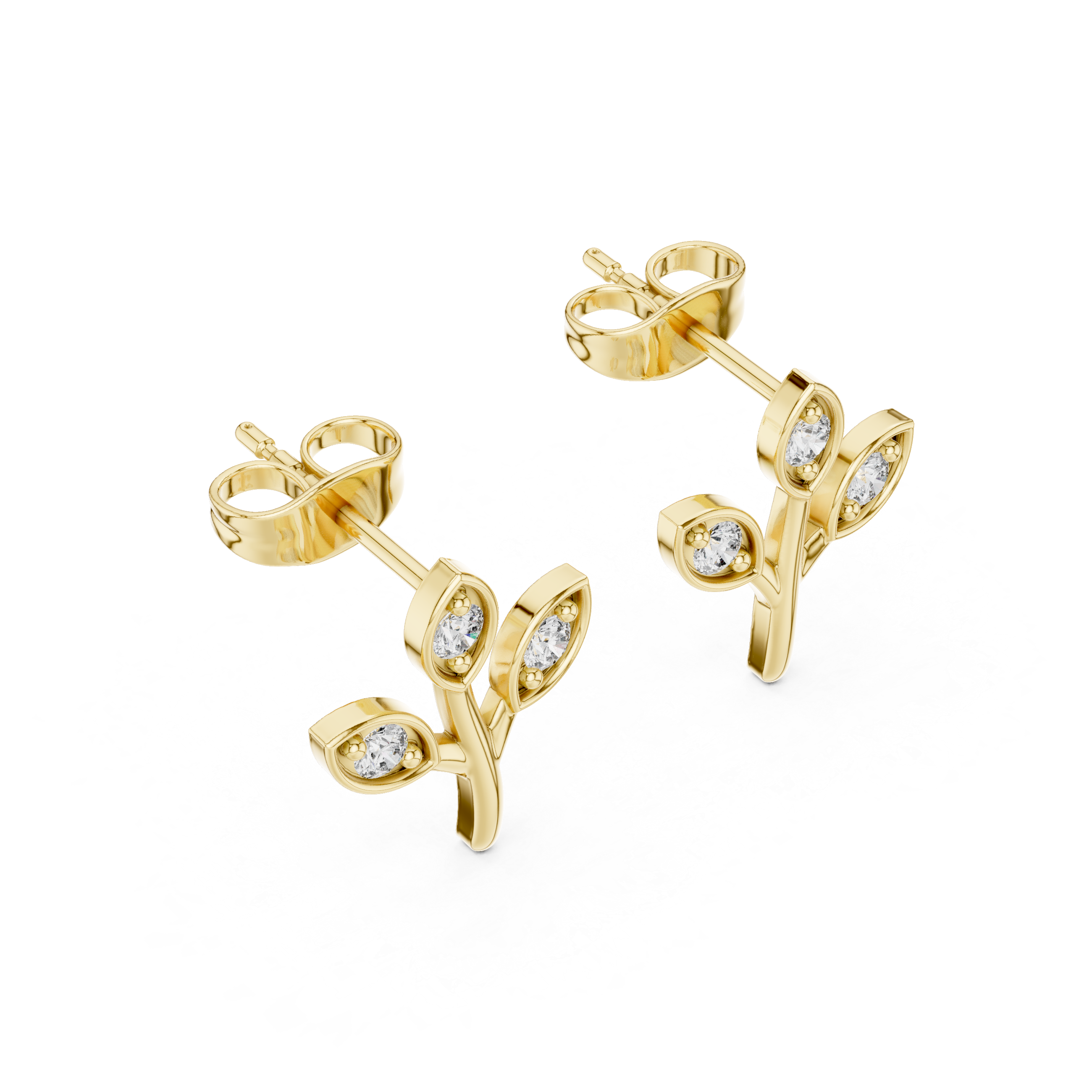 Diamond Leaf Cluster Stud Earrings