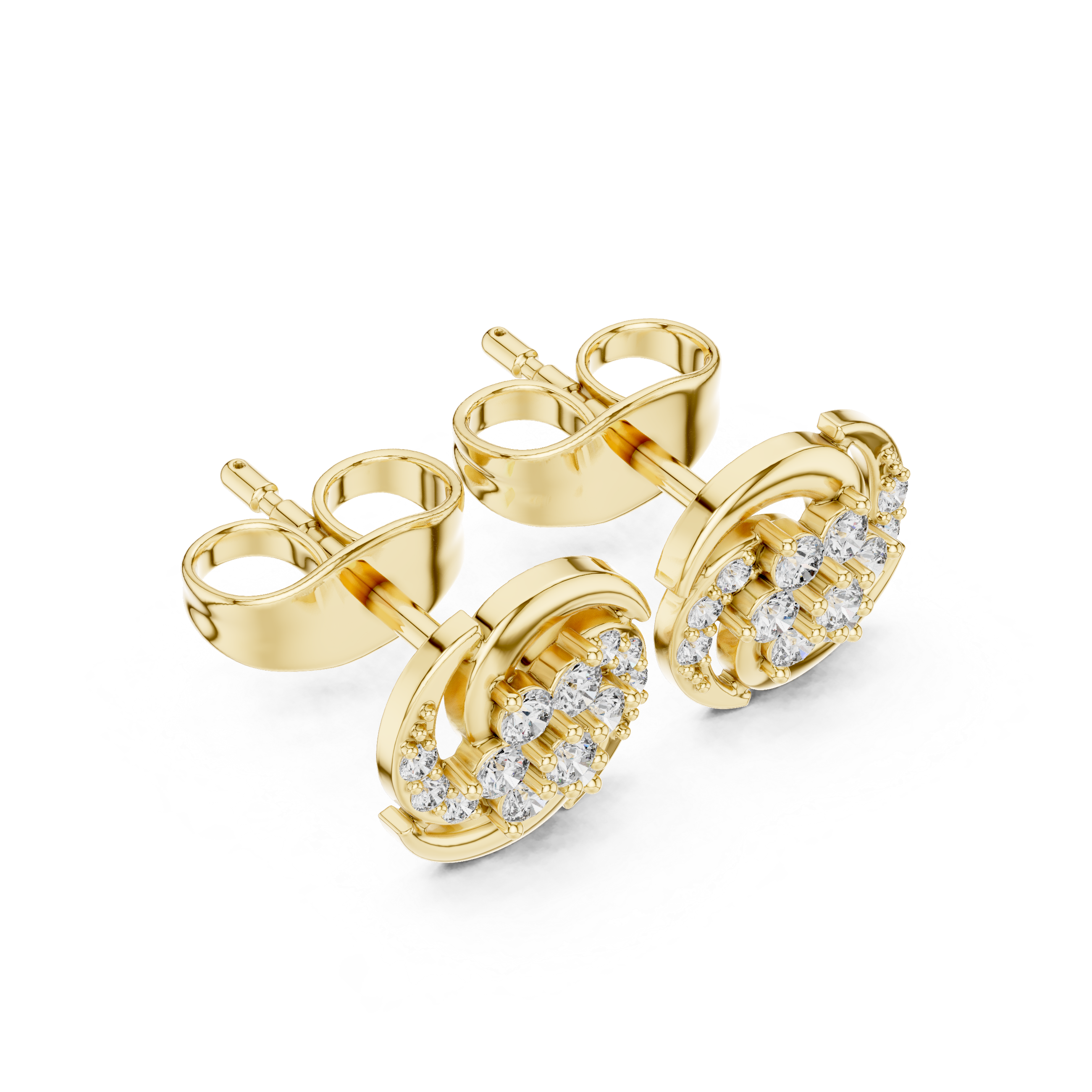 Swirl Halo Diamond Cluster Stud Earrings