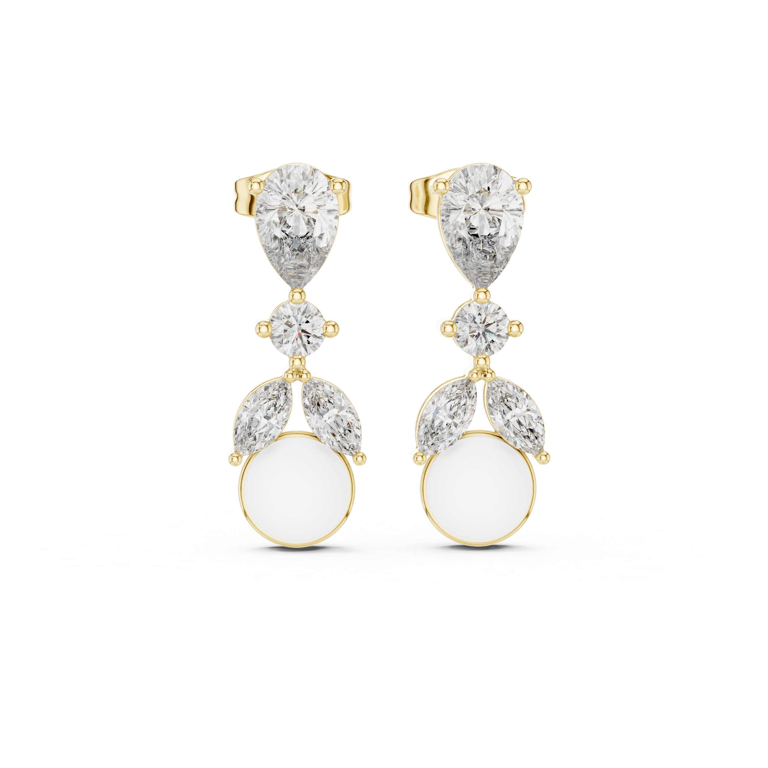 Pear Drop Diamond Dangle Earrings with Pearl Accent – Elegant Linear Design