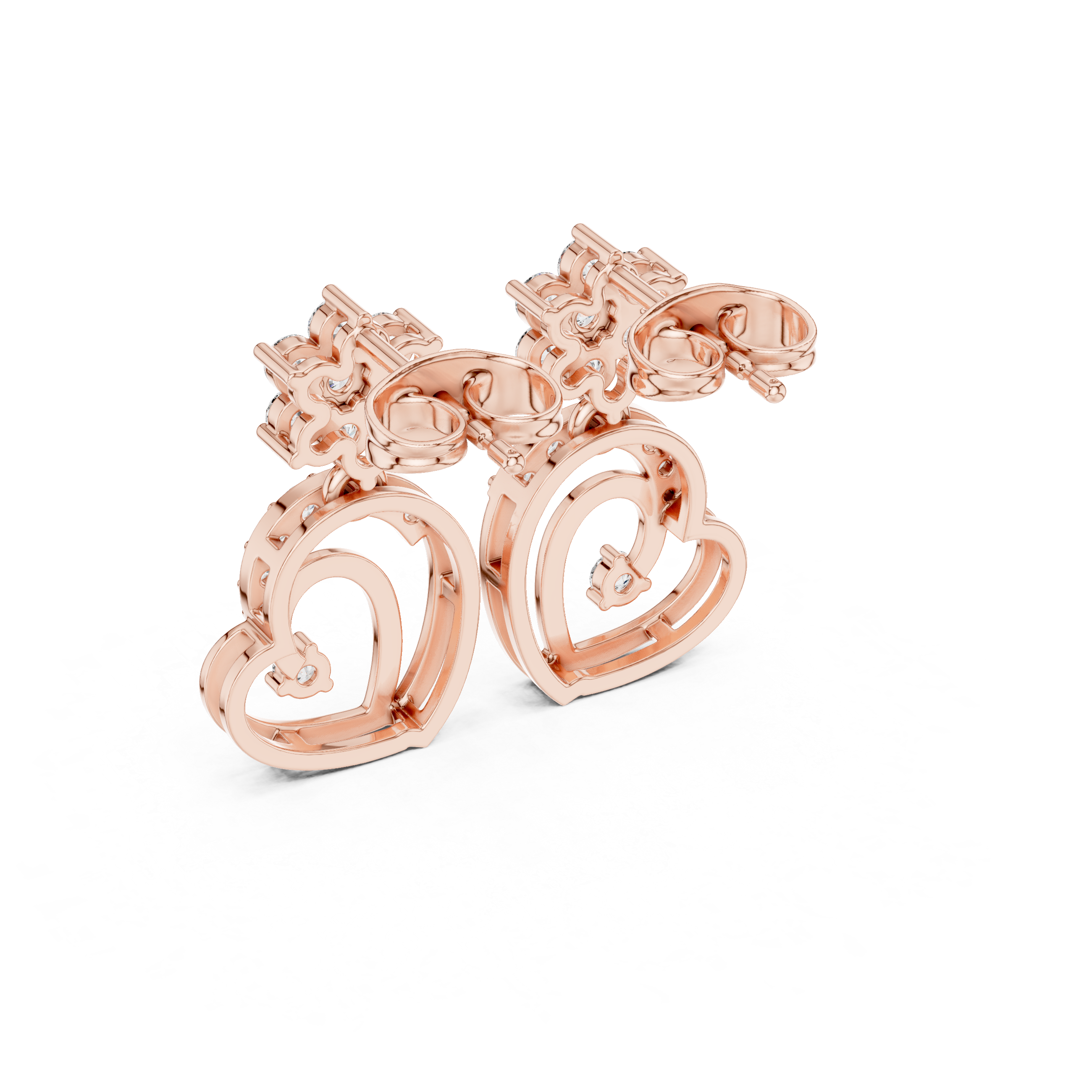 Diamond Floral & Heart Drop Earrings in Gold