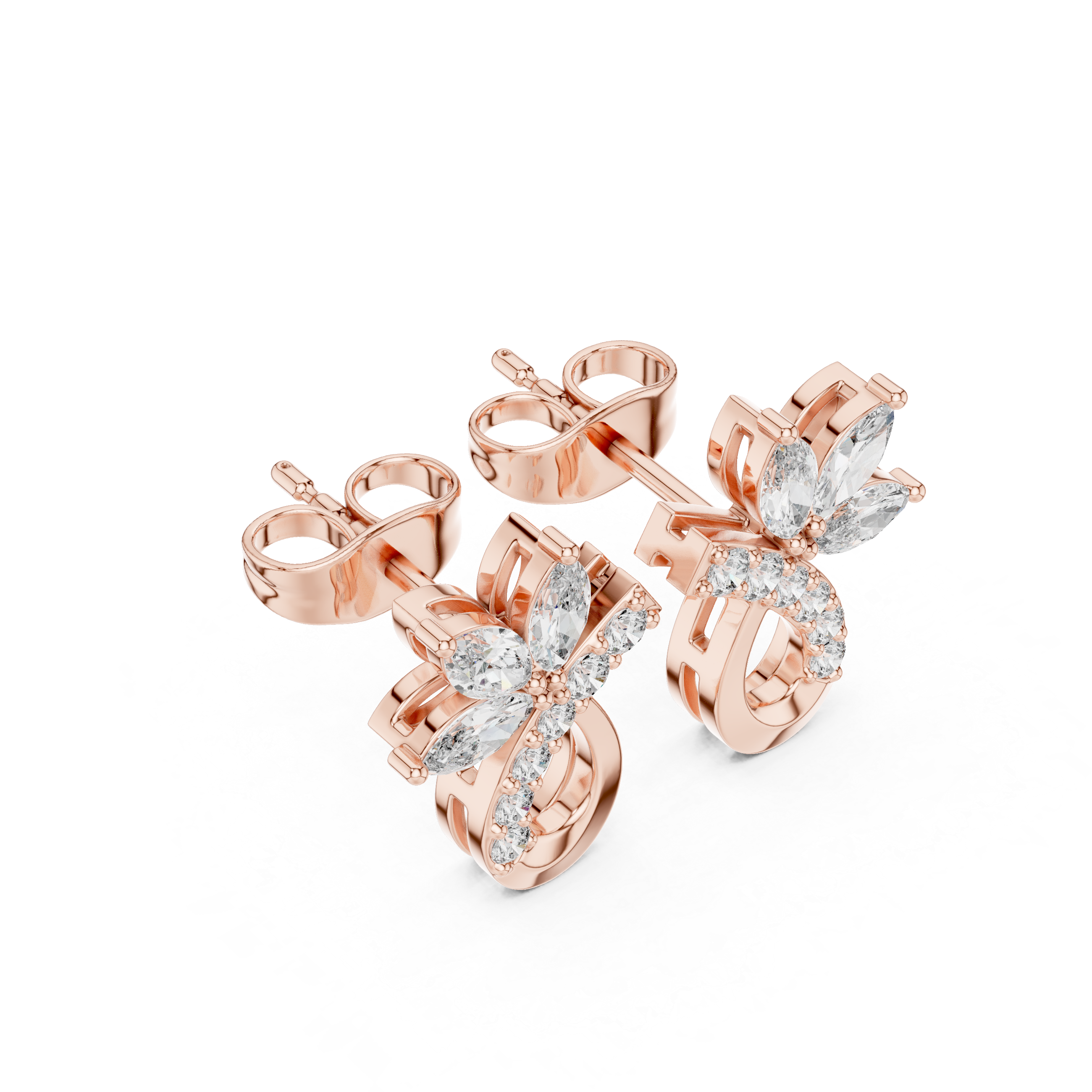 Marquise Diamond Floral Drop Earrings in Gold