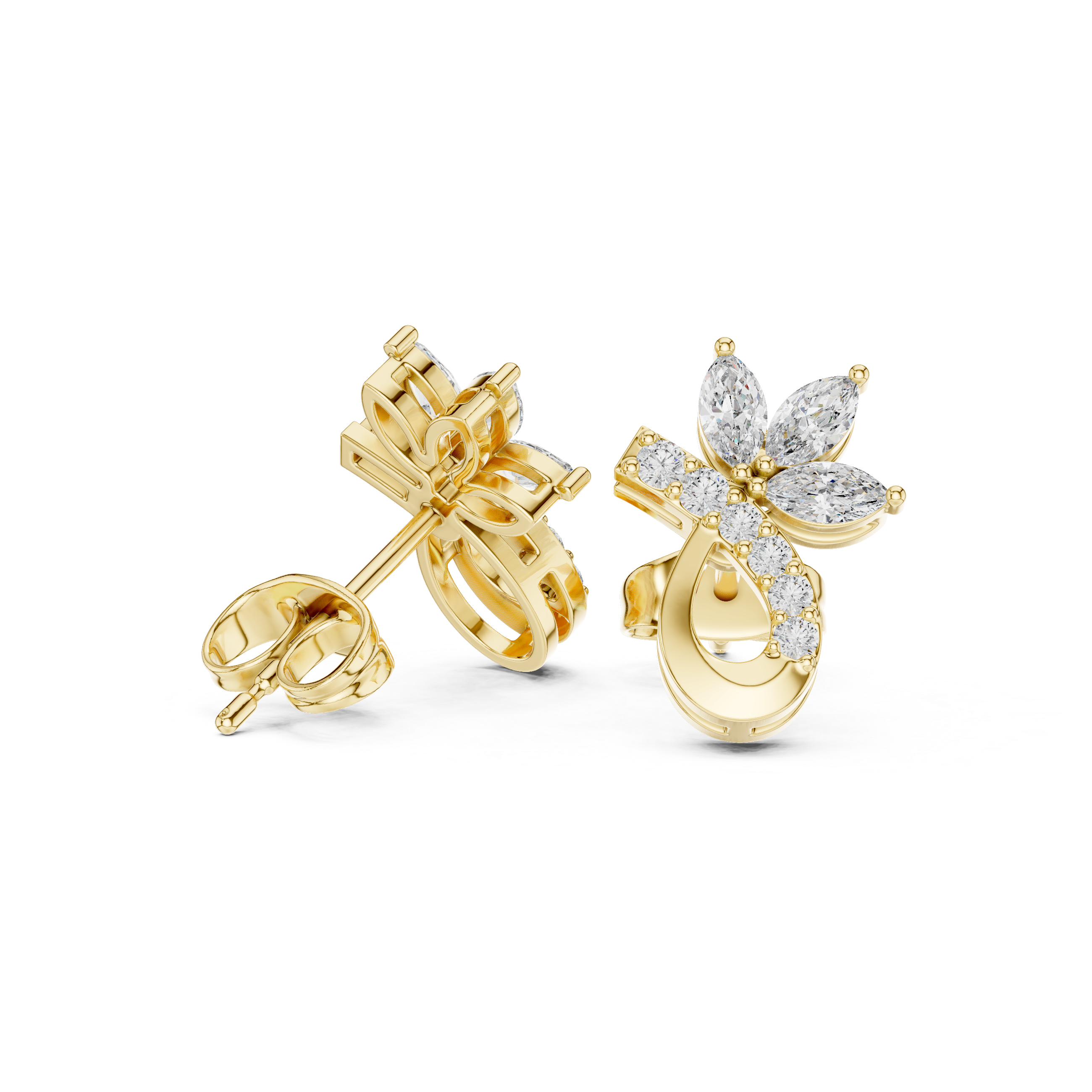 Marquise Diamond Floral Drop Earrings in Gold