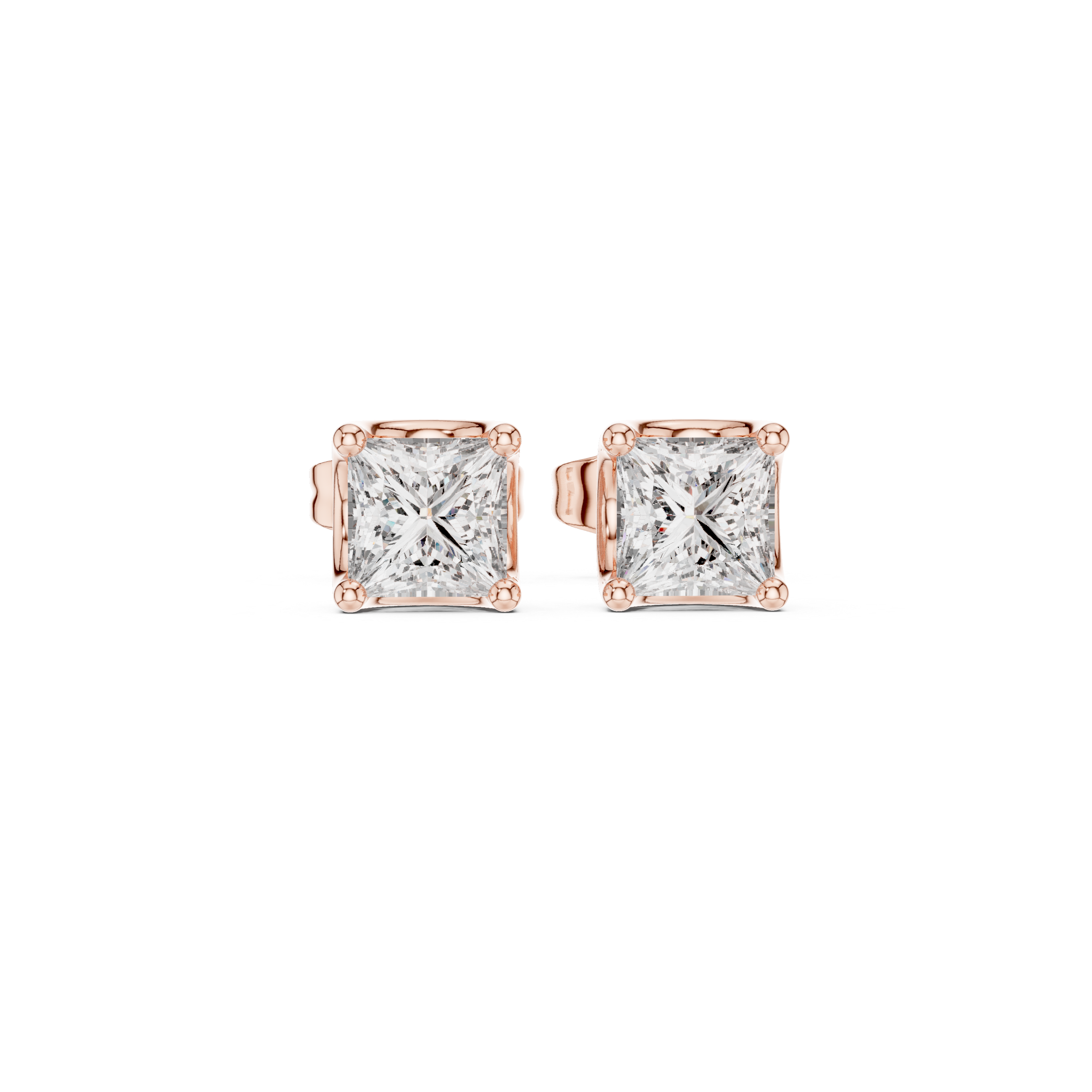 Princess Cut Diamond Stud Earrings in Gold