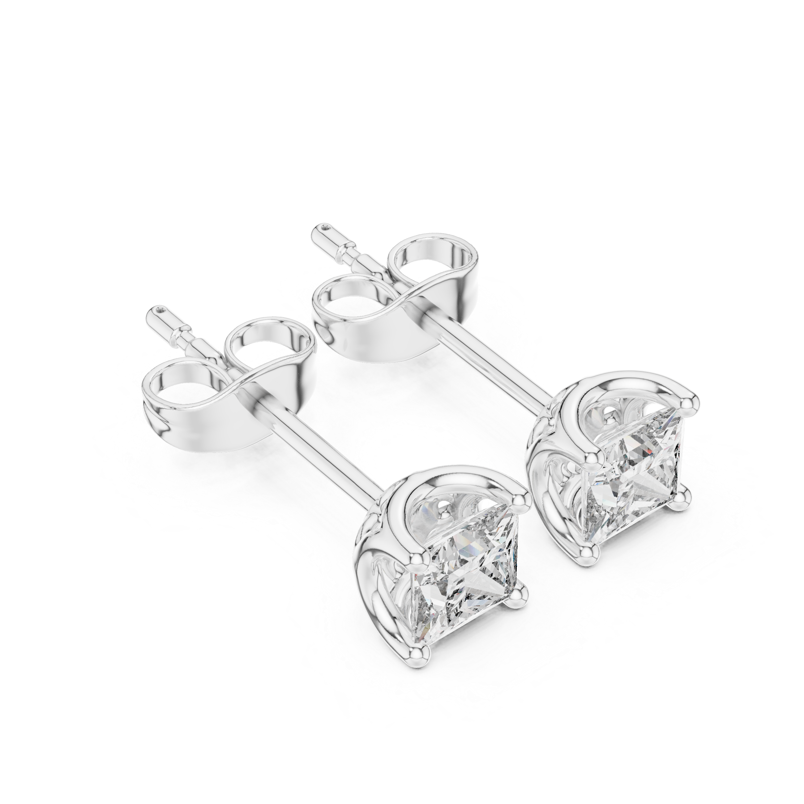 Princess Cut Diamond Stud Earrings in Gold