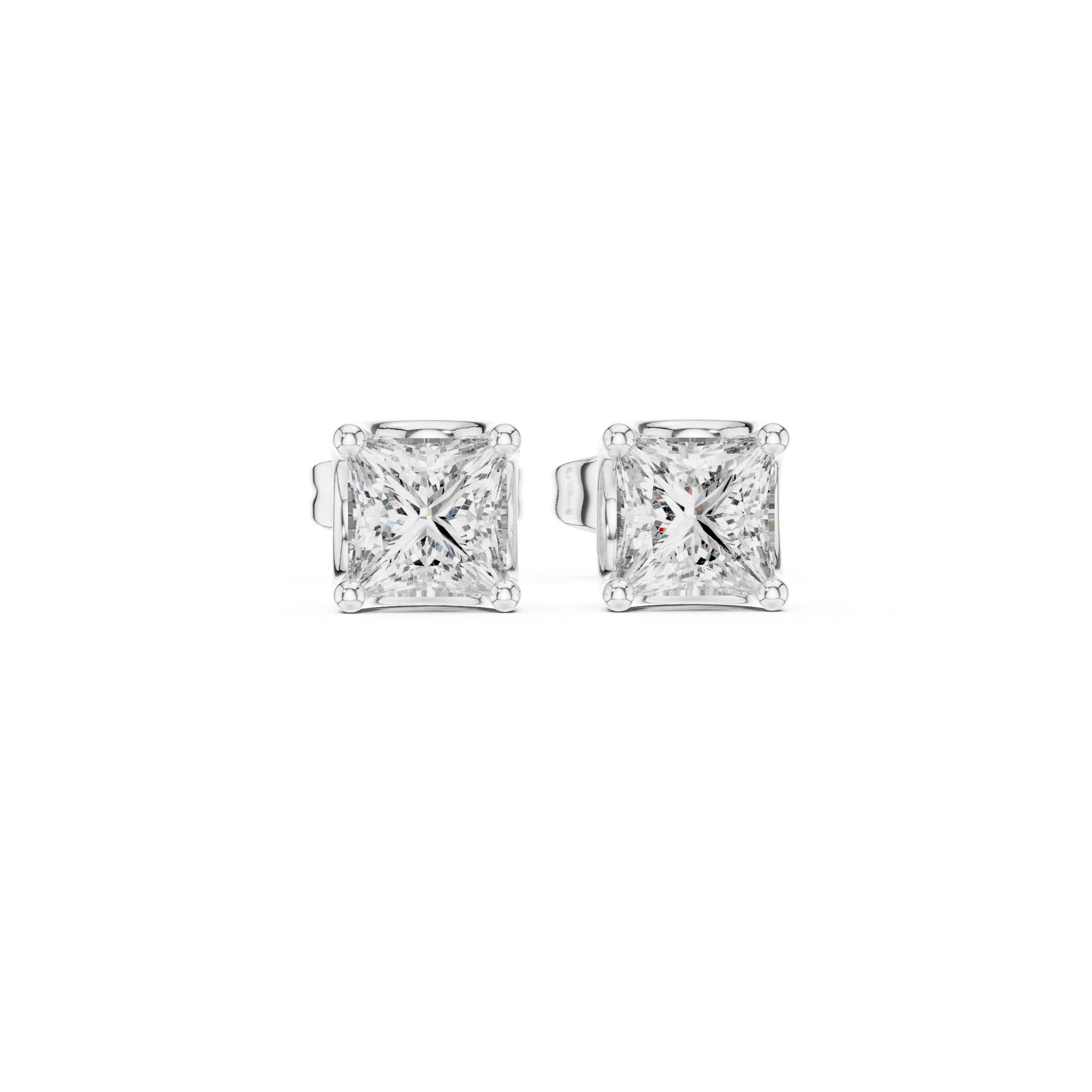 Princess Cut Diamond Stud Earrings in Gold