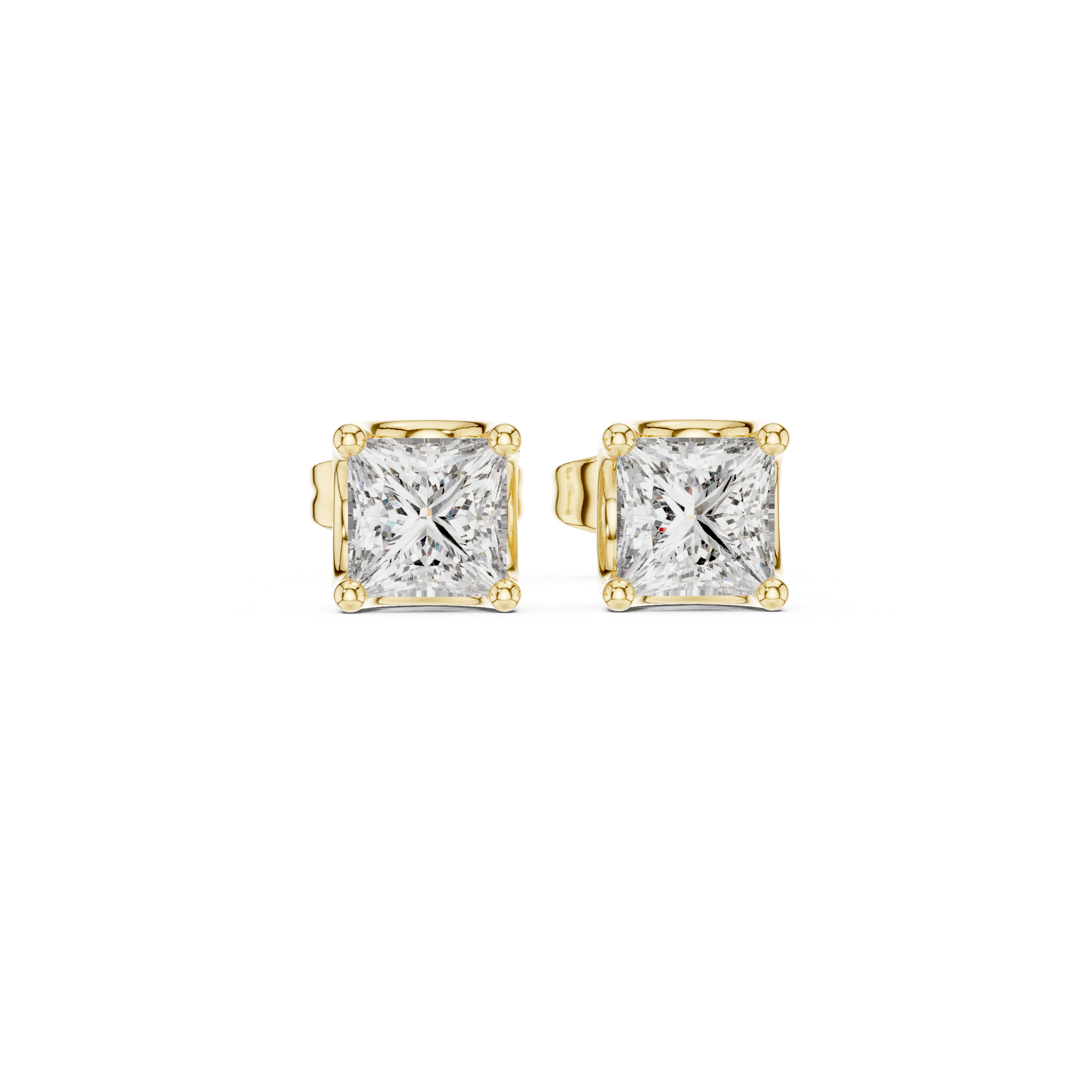 Princess Cut Diamond Stud Earrings in Gold