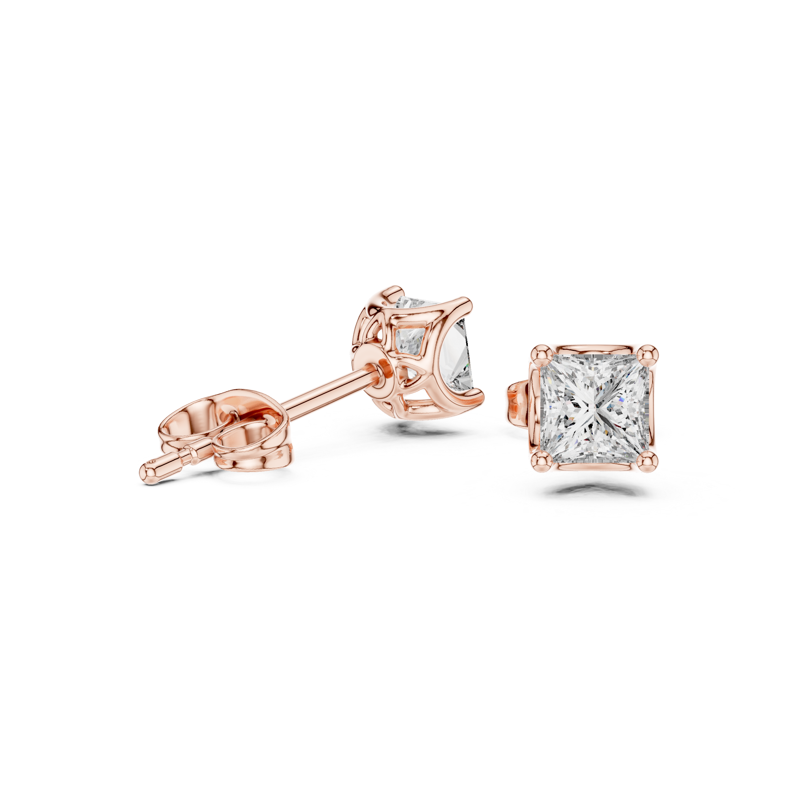 Princess Cut Diamond Stud Earrings in Gold