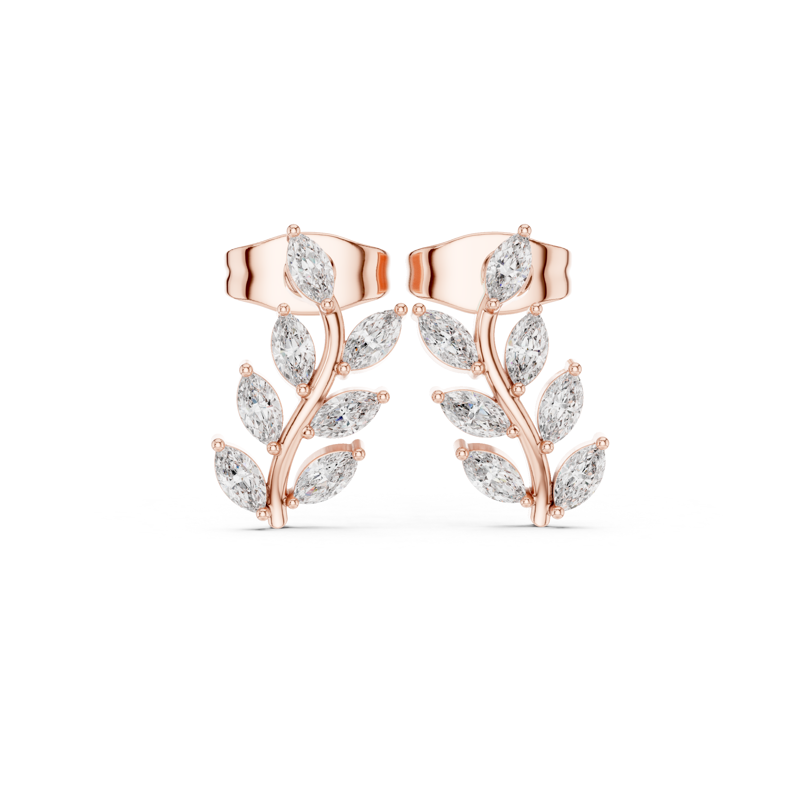 Marquise Diamond Leaf Branch Stud Earrings in Gold