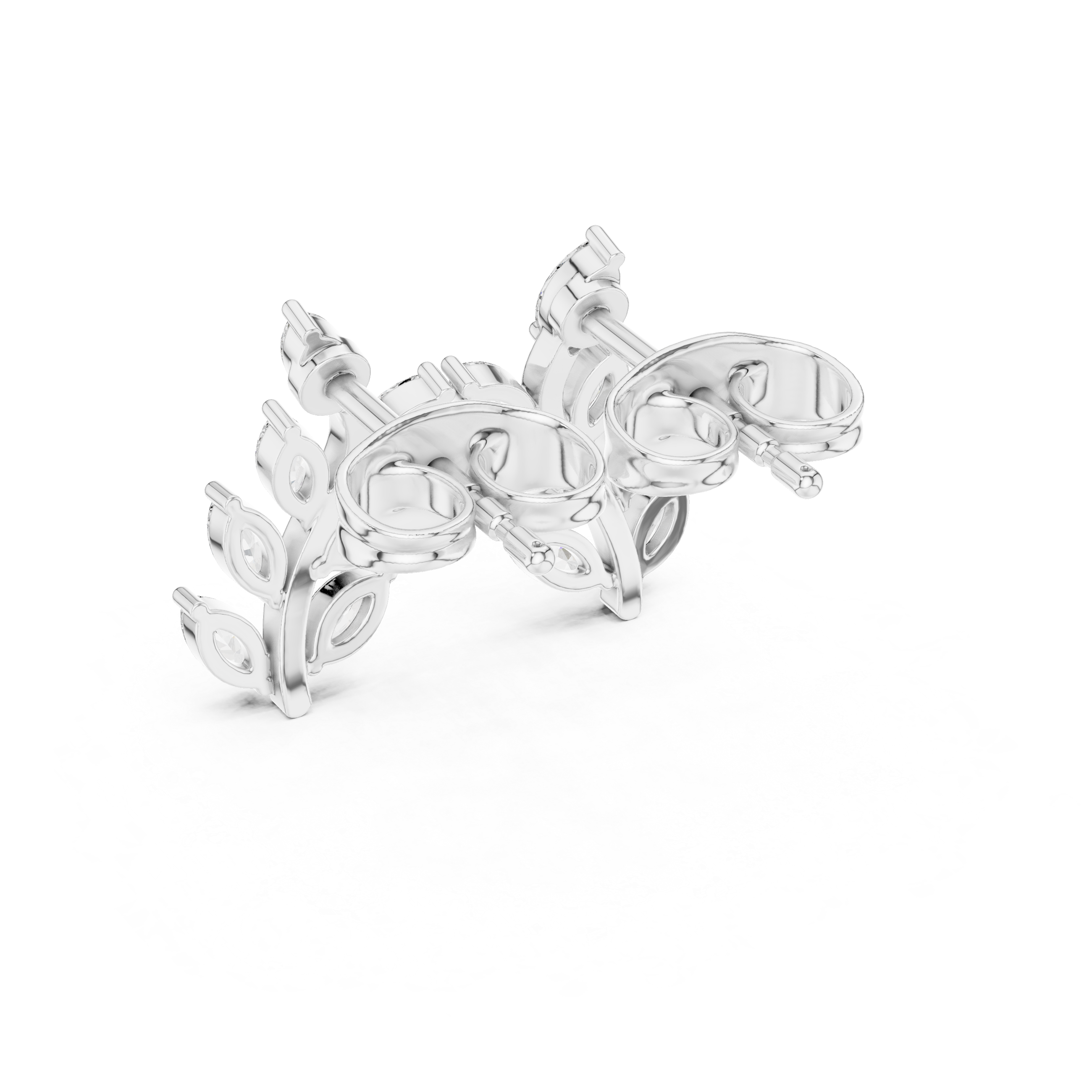 Marquise Diamond Leaf Branch Stud Earrings in Gold
