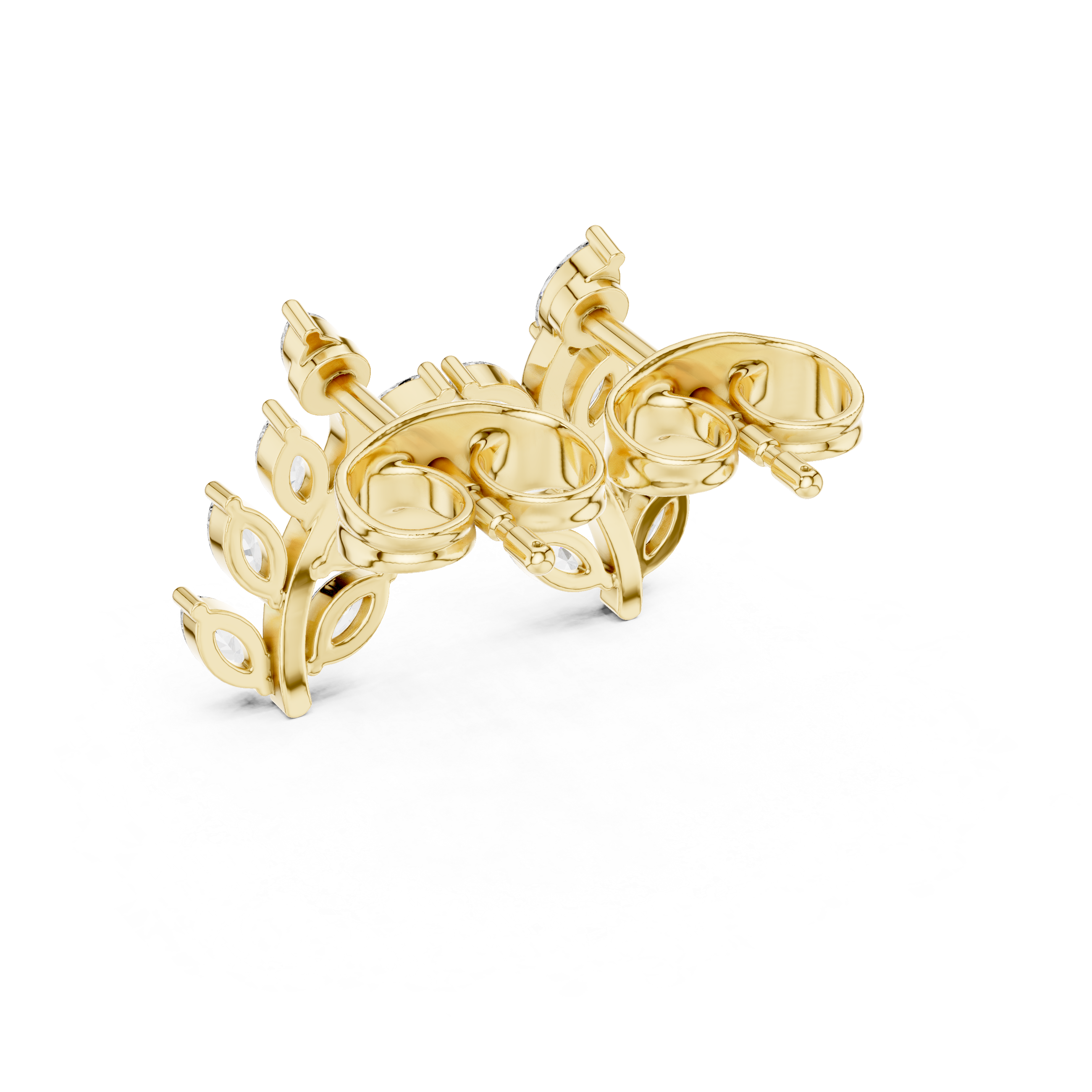 Marquise Diamond Leaf Branch Stud Earrings in Gold