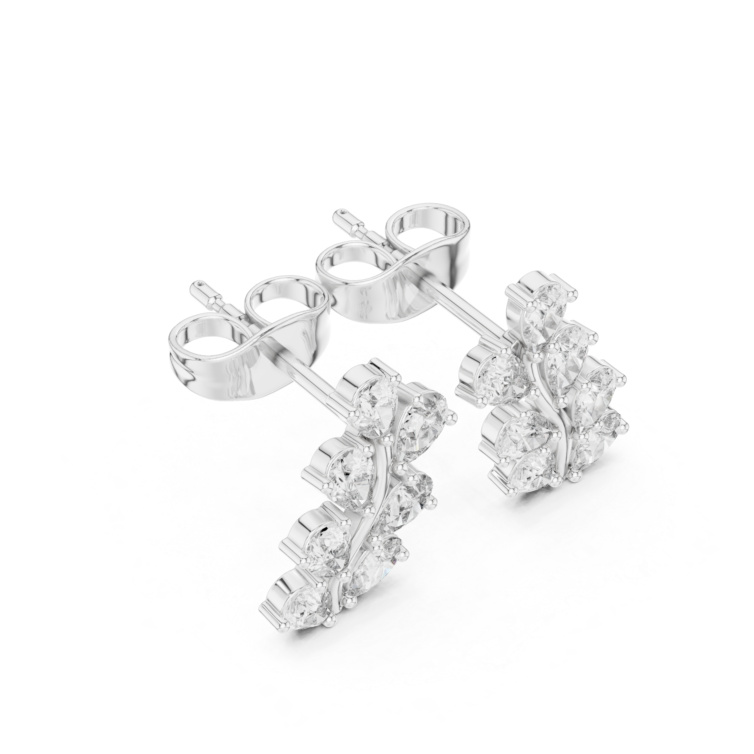 Pear Diamond Leaf Branch Stud Earrings in Gold